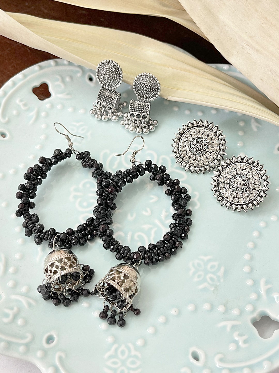 

Ayesha Set Of 3 Ethnic Earrings, Silver