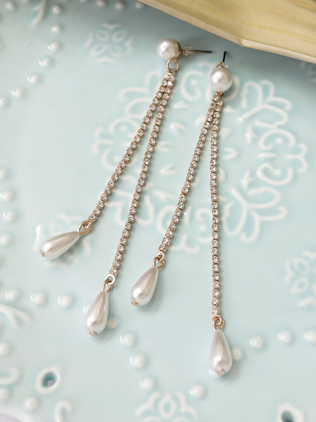 

Ayesha Rhinestone & Pearl Drop Earrings, Rose gold