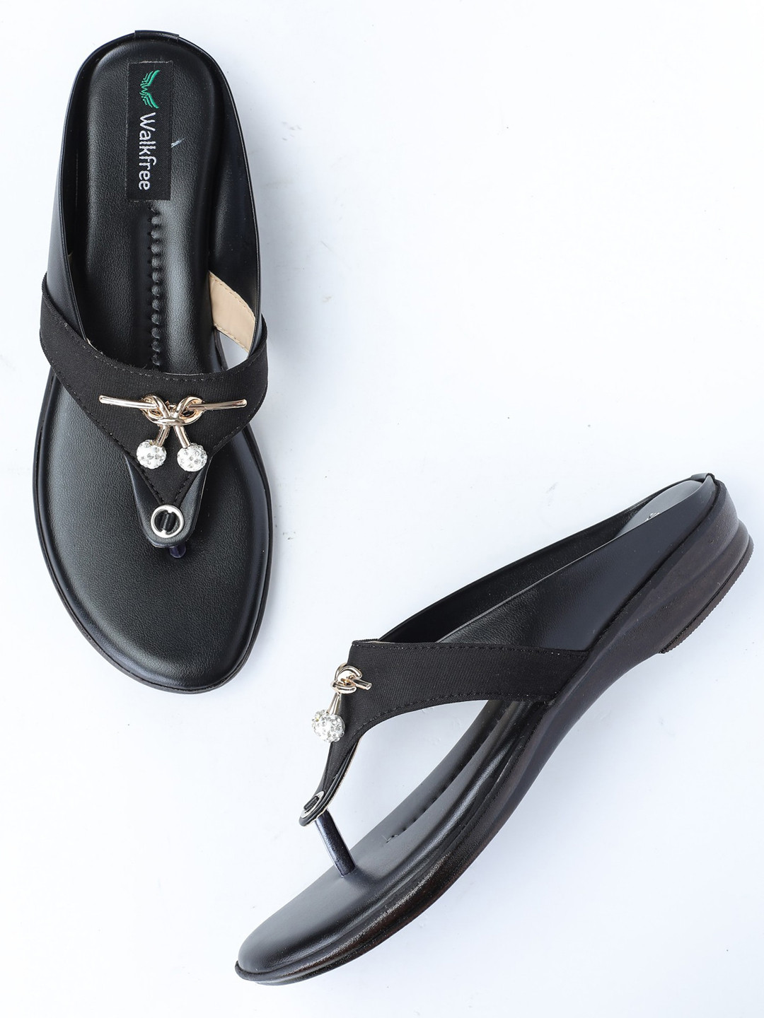 

Walkfree Embellished T-Strap Flats, Black