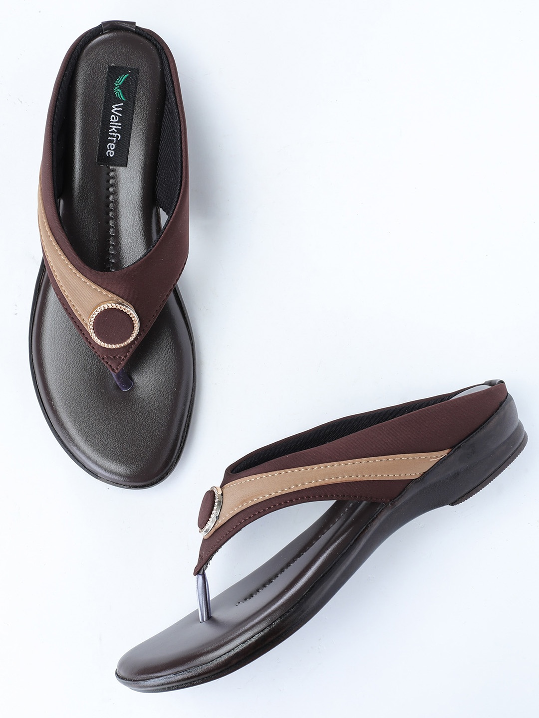 

Walkfree Colourblocked T-Strap Flats, Brown