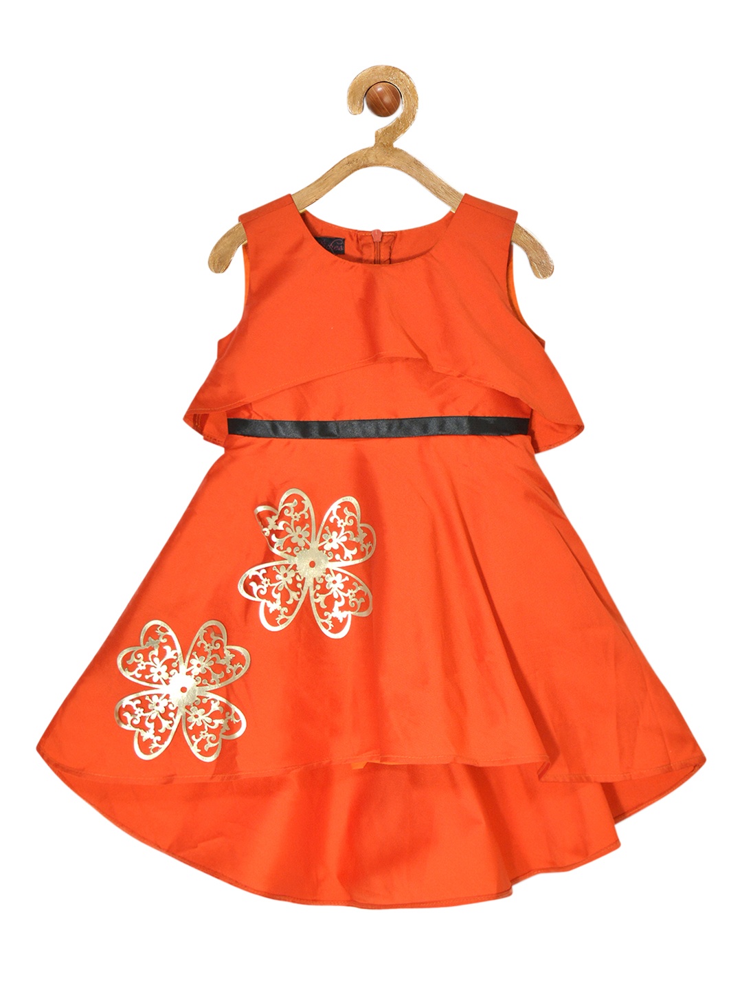 

pspeaches Girls Orange Solid Fit and Flare Dress
