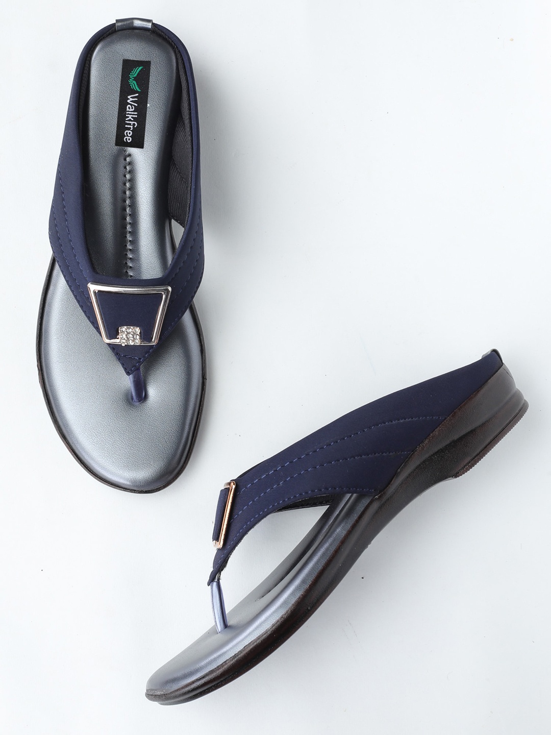 

Walkfree Embellished T-Strap Flats, Navy blue