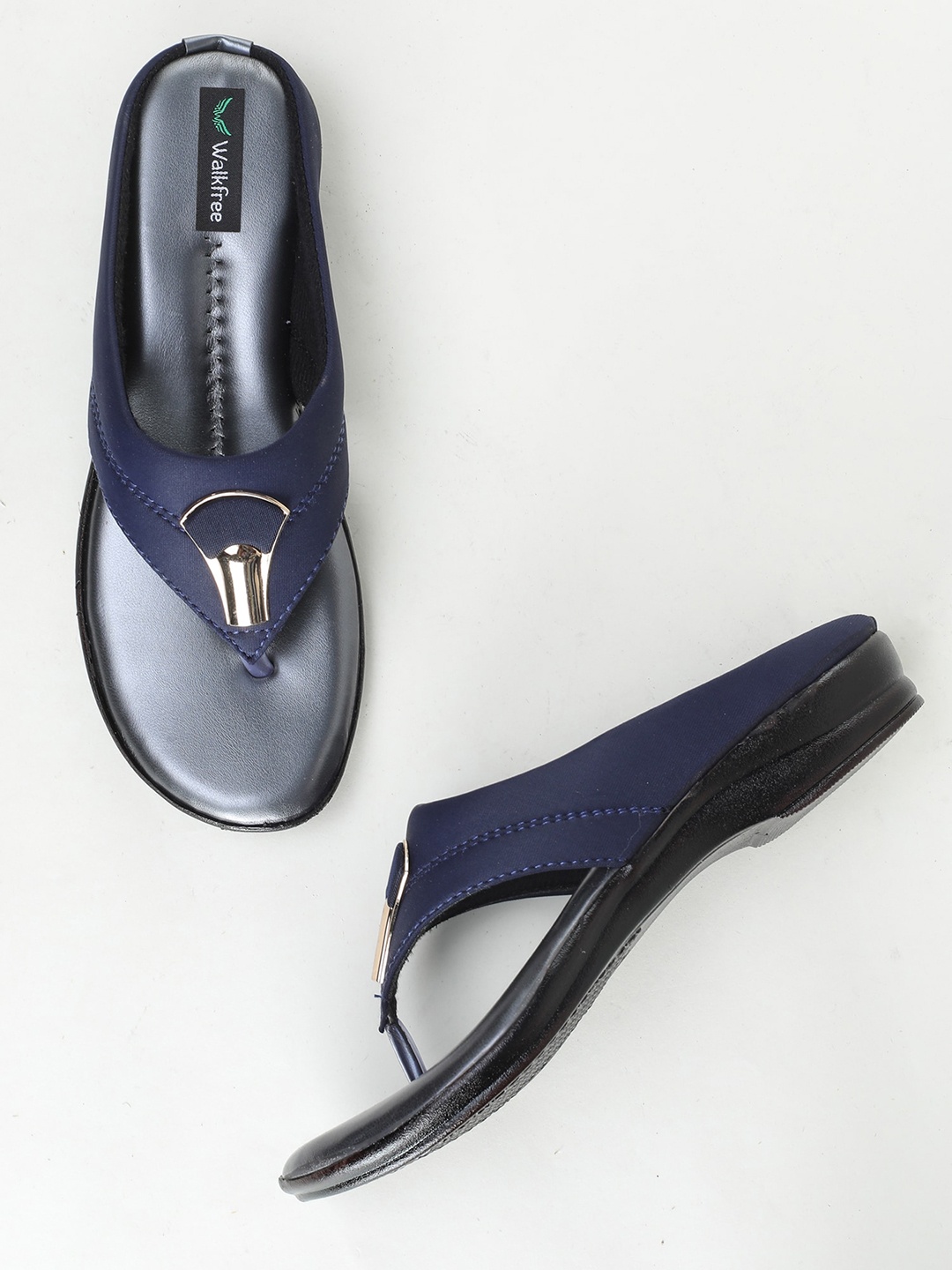 

Walkfree Embellished T-Strap Flats, Navy blue