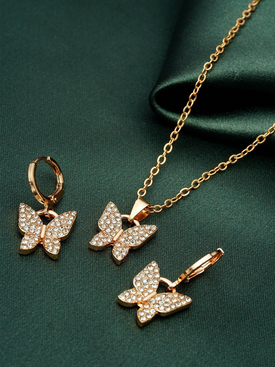 

Ferosh Gold-Plated Rhinestone -Studded Pendant and Earrings, White