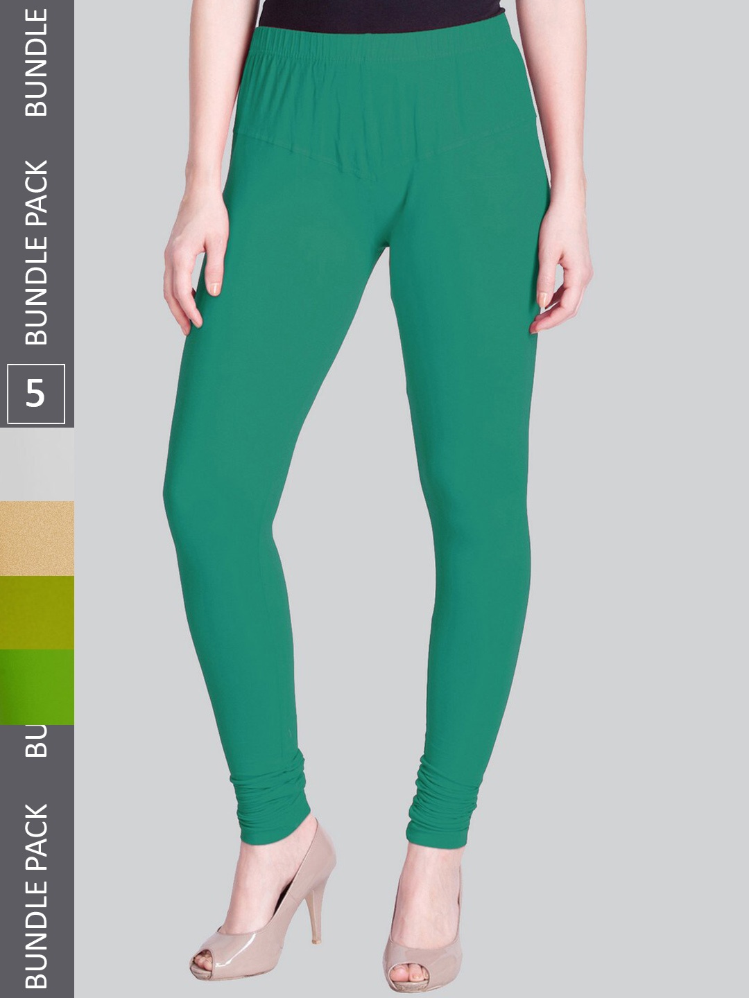 

LYRA Women Pack Of 5 Churidar-Length Cotton Lycra Leggings, Green