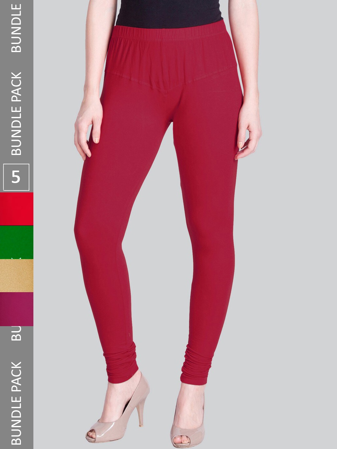 

LYRA Women Pack Of 5 Churidar-Length Cotton Lycra Leggings, Red