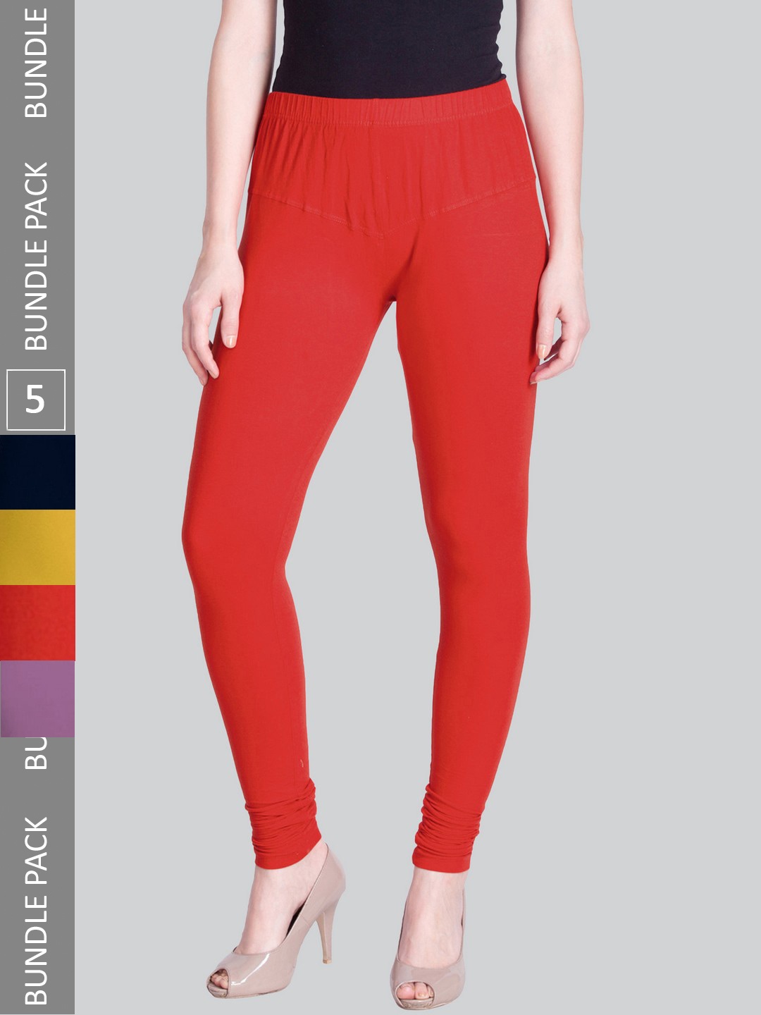 

LYRA Women Pack Of 5 Churidar-Length Cotton Lycra Leggings, Red