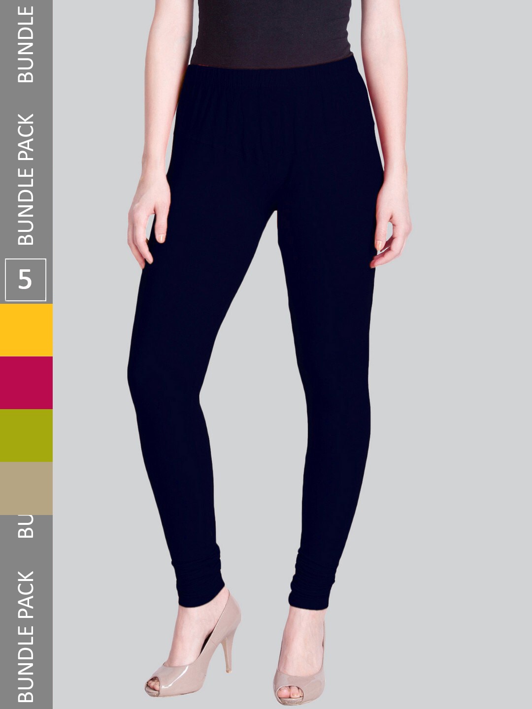 

LYRA Women Pack Of 5 Churidar-Length Cotton Lycra Leggings, Black