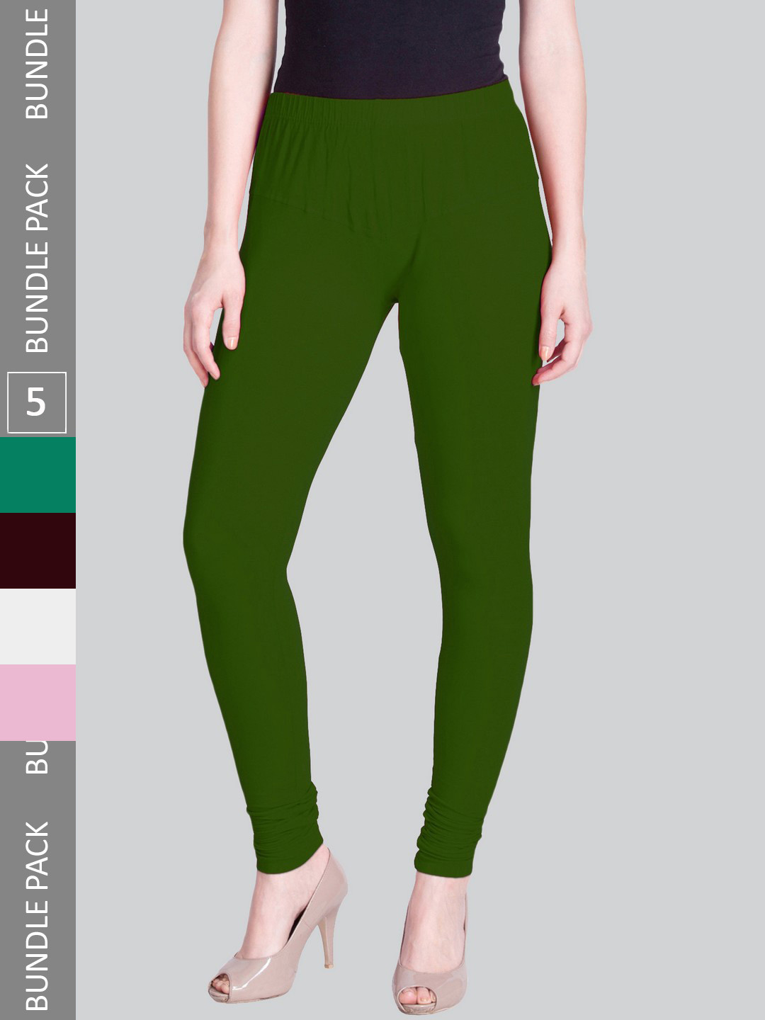 

LYRA Women Pack Of 5 Churidar-Length Cotton Lycra Leggings, Green
