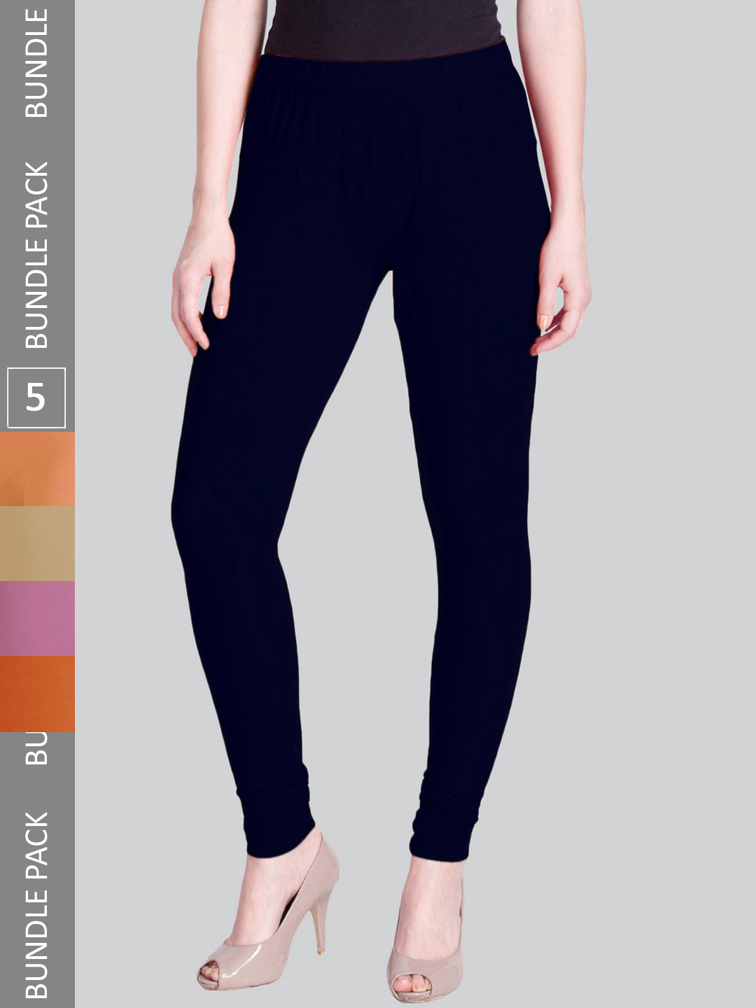 

LYRA Women Pack Of 5 Churidar-Length Cotton Lycra Leggings, Navy blue
