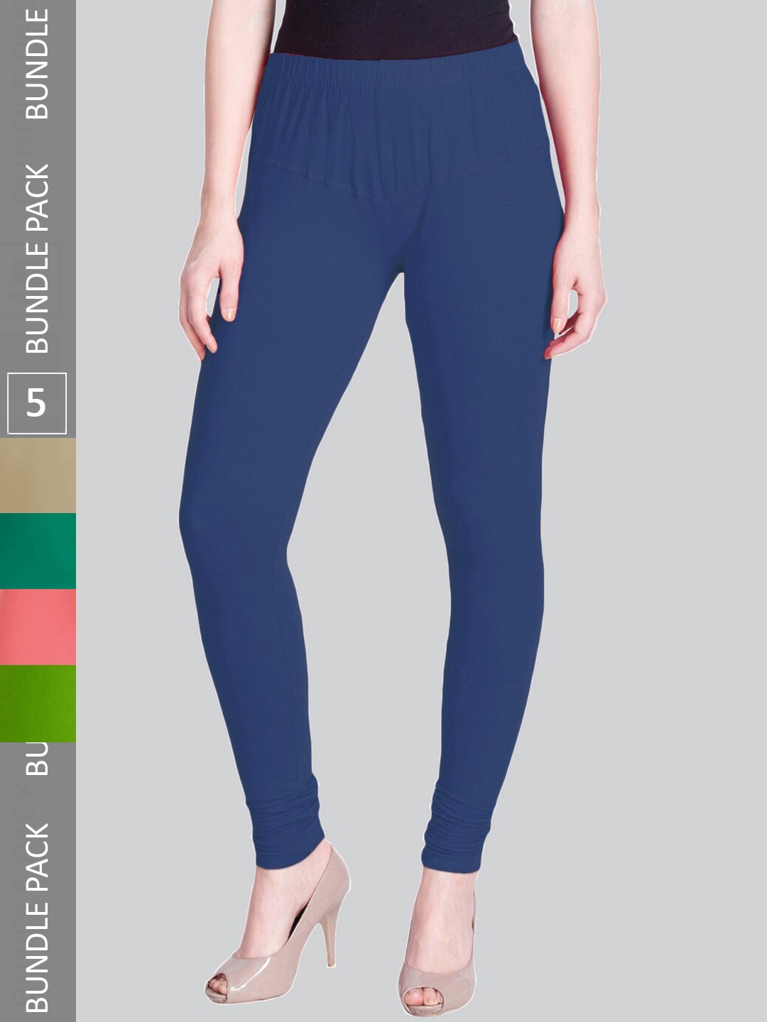 

LYRA Women Pack Of 5 Churidar-Length Cotton Lycra Leggings, Blue
