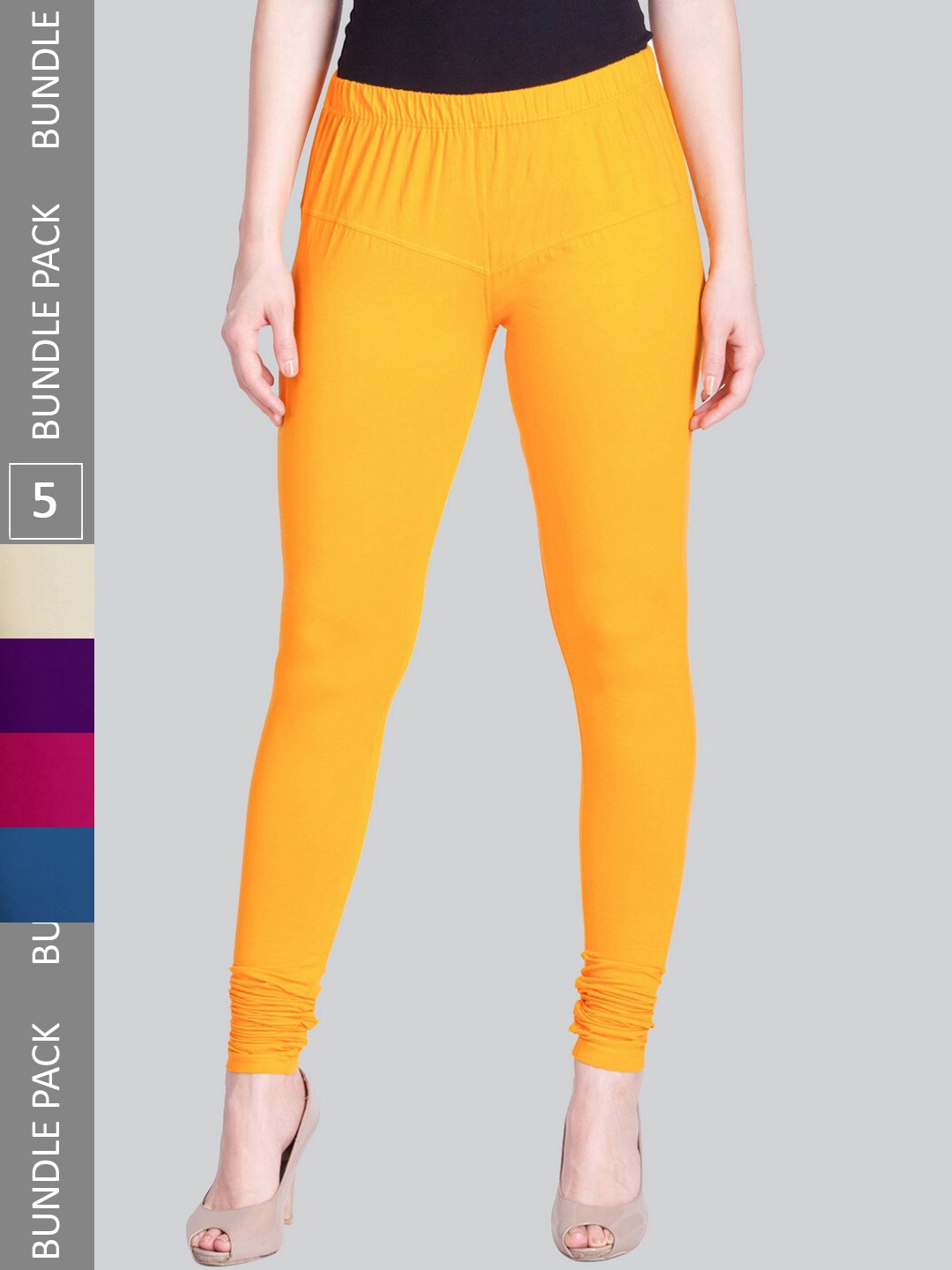 

LYRA Women Pack Of 5 Churidar-Length Cotton Lycra Leggings, Yellow