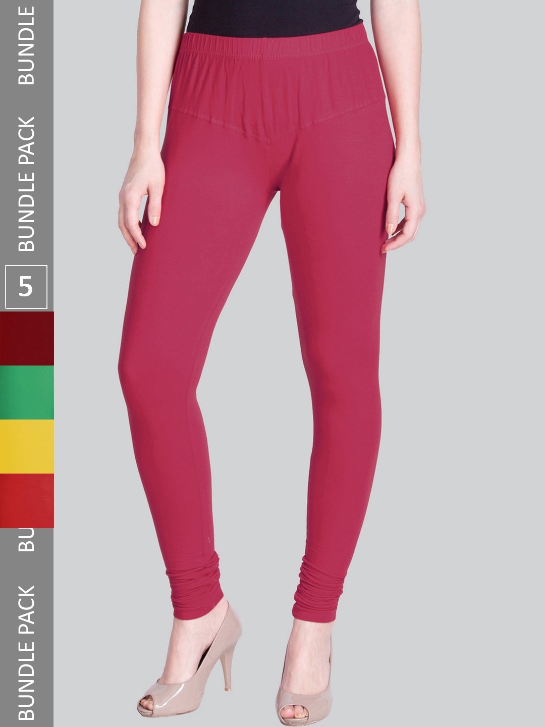 

LYRA Women Pack Of 5 Churidar-Length Cotton Lycra Leggings, Pink