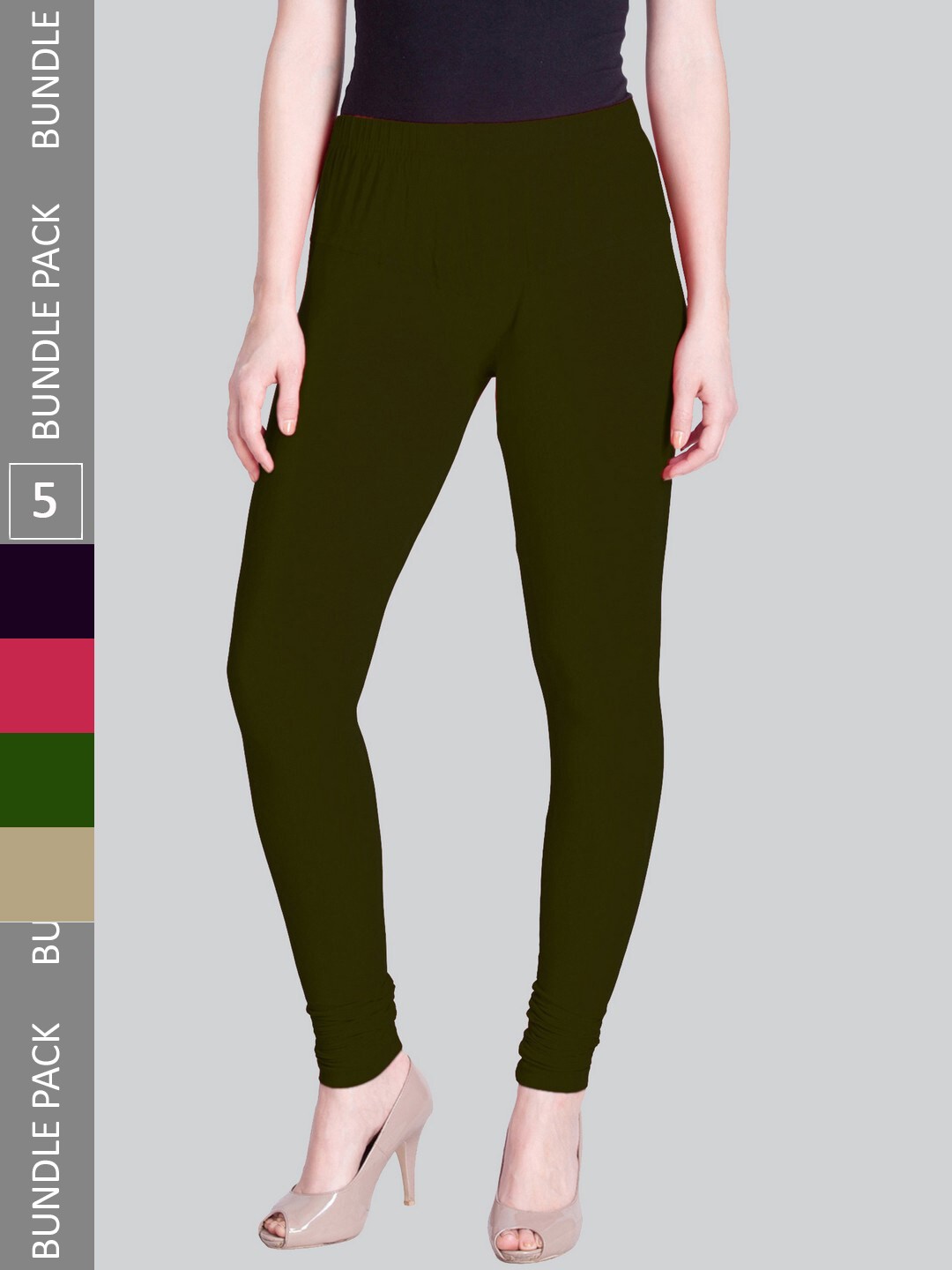 

LYRA Women Pack Of 5 Churidar-Length Cotton Lycra Leggings, Green