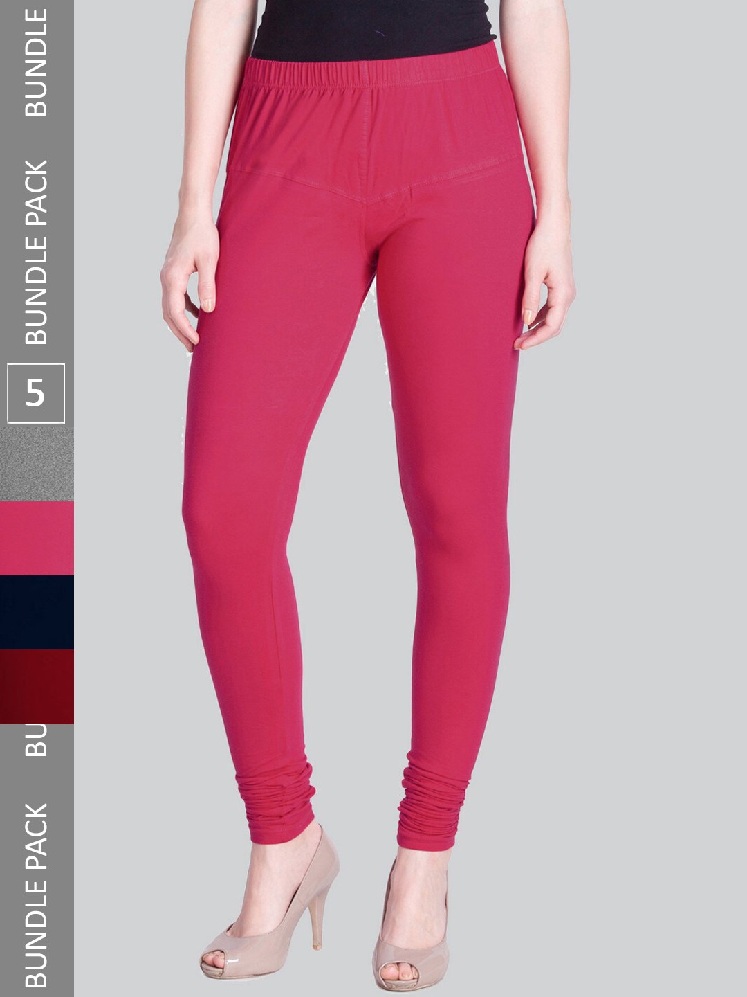 

LYRA Women Pack Of 5 Churidar-Length Cotton Lycra Leggings, Pink