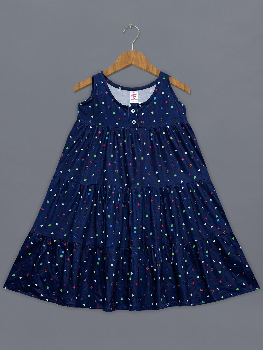 

FASHION DREAM Girls Conversational Printed Tiered A-Line Dress, Navy blue