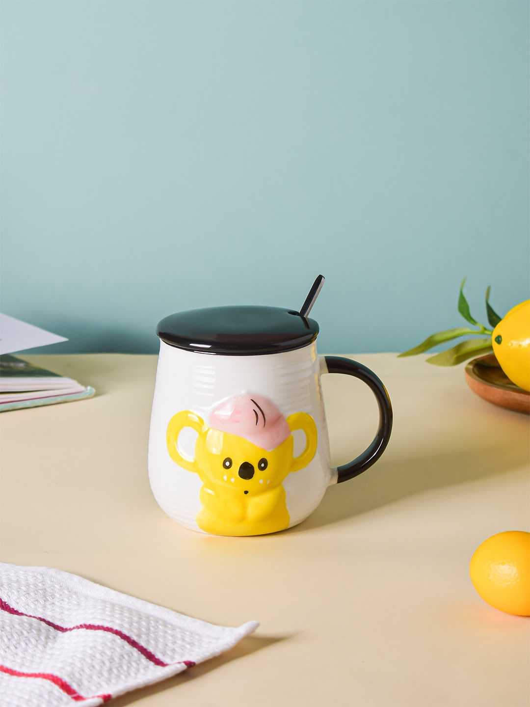 

Nestasia White & Yellow 3 Pcs Winsome Koala Bear Ceramic Mug with Lid & Spoon 450 ml
