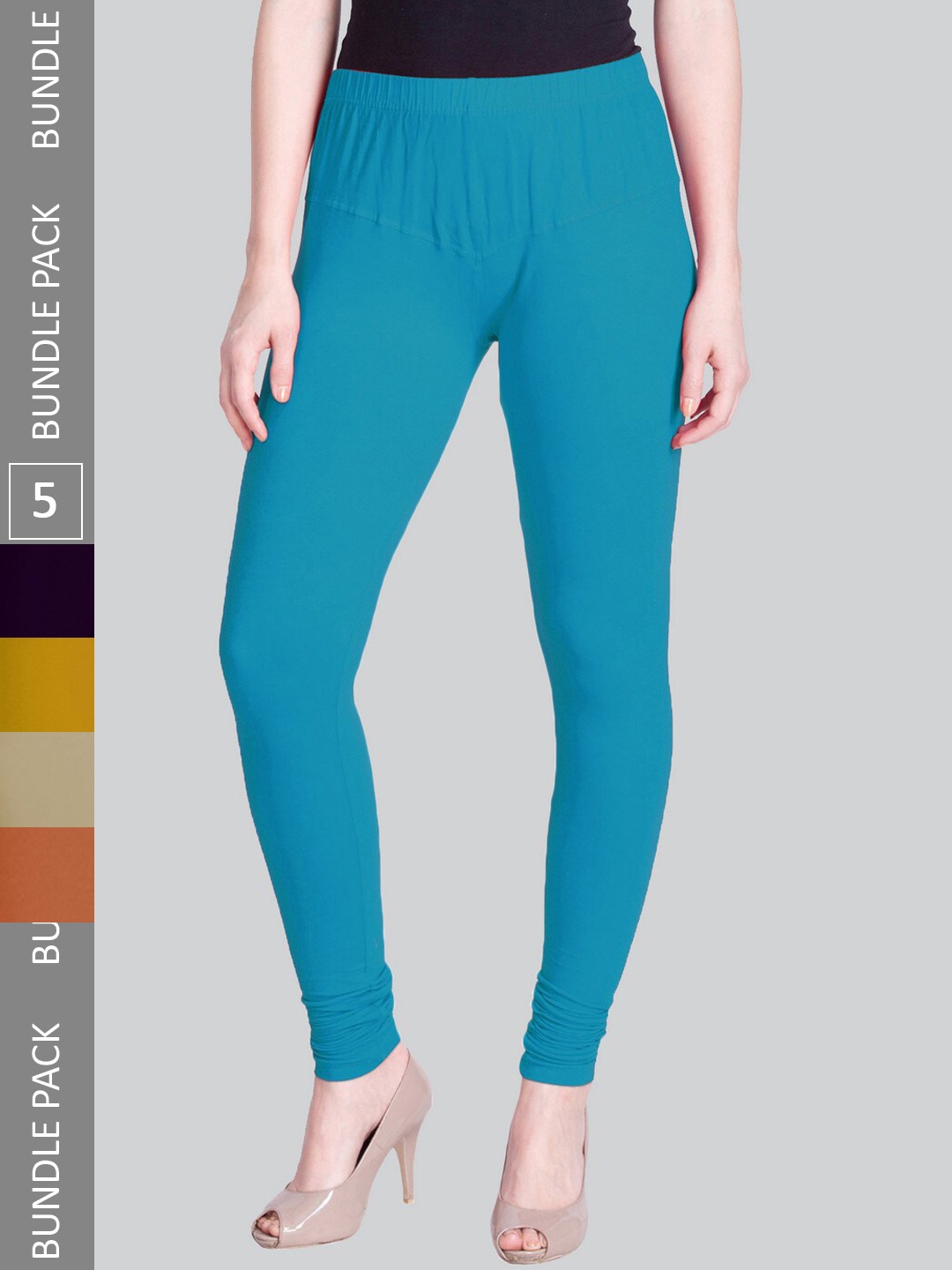 

LYRA Pack Of 5 Ultra Soft Cotton Stretchable Premium Churidar Length Leggings, Blue