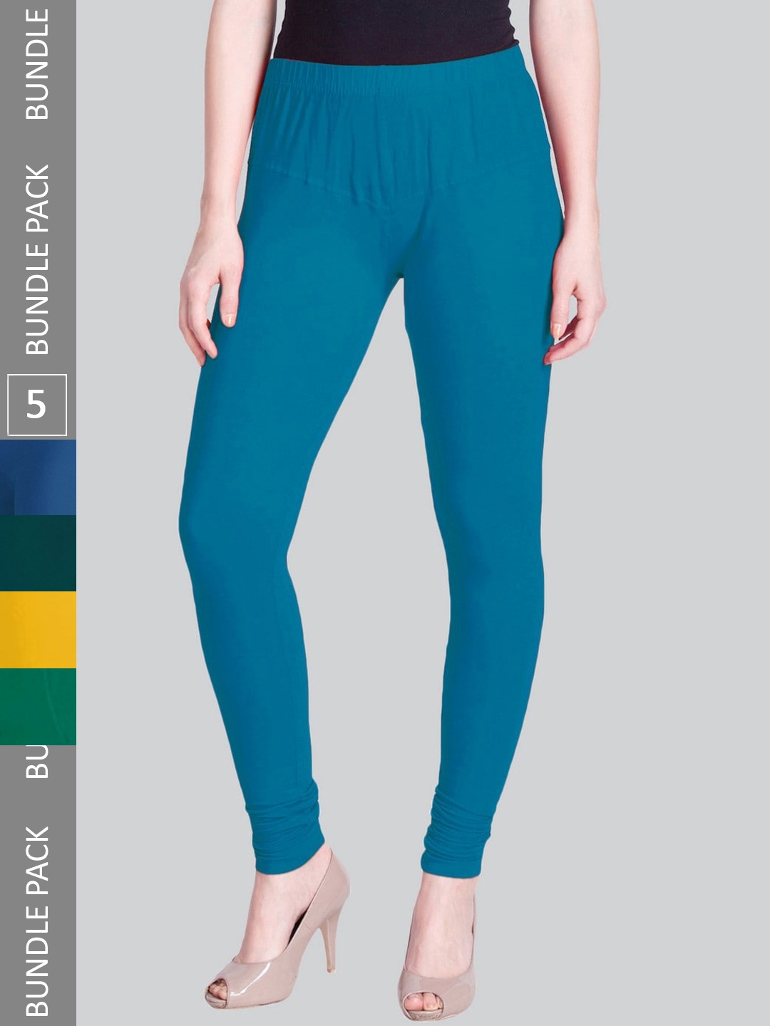 

LYRA Pack Of 5 Ultra Soft Cotton Stretchable Premium Churidar Length Leggings, Blue