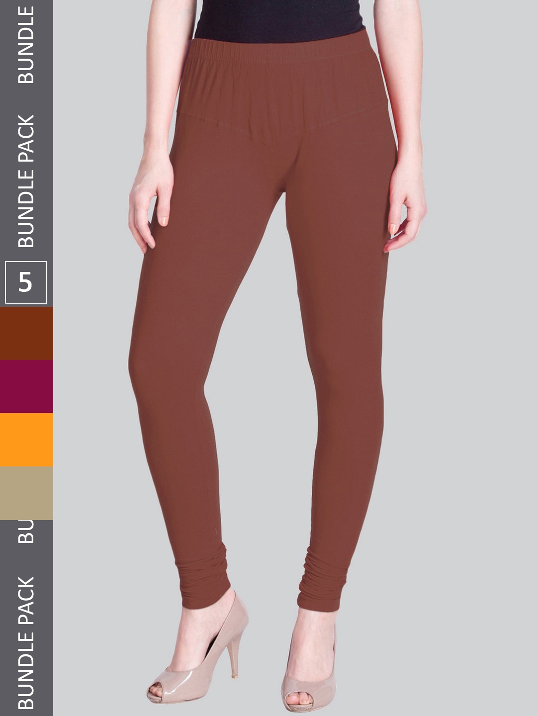 

LYRA Women Pack Of 5 Churidar-Length Cotton Lycra Leggings, Red