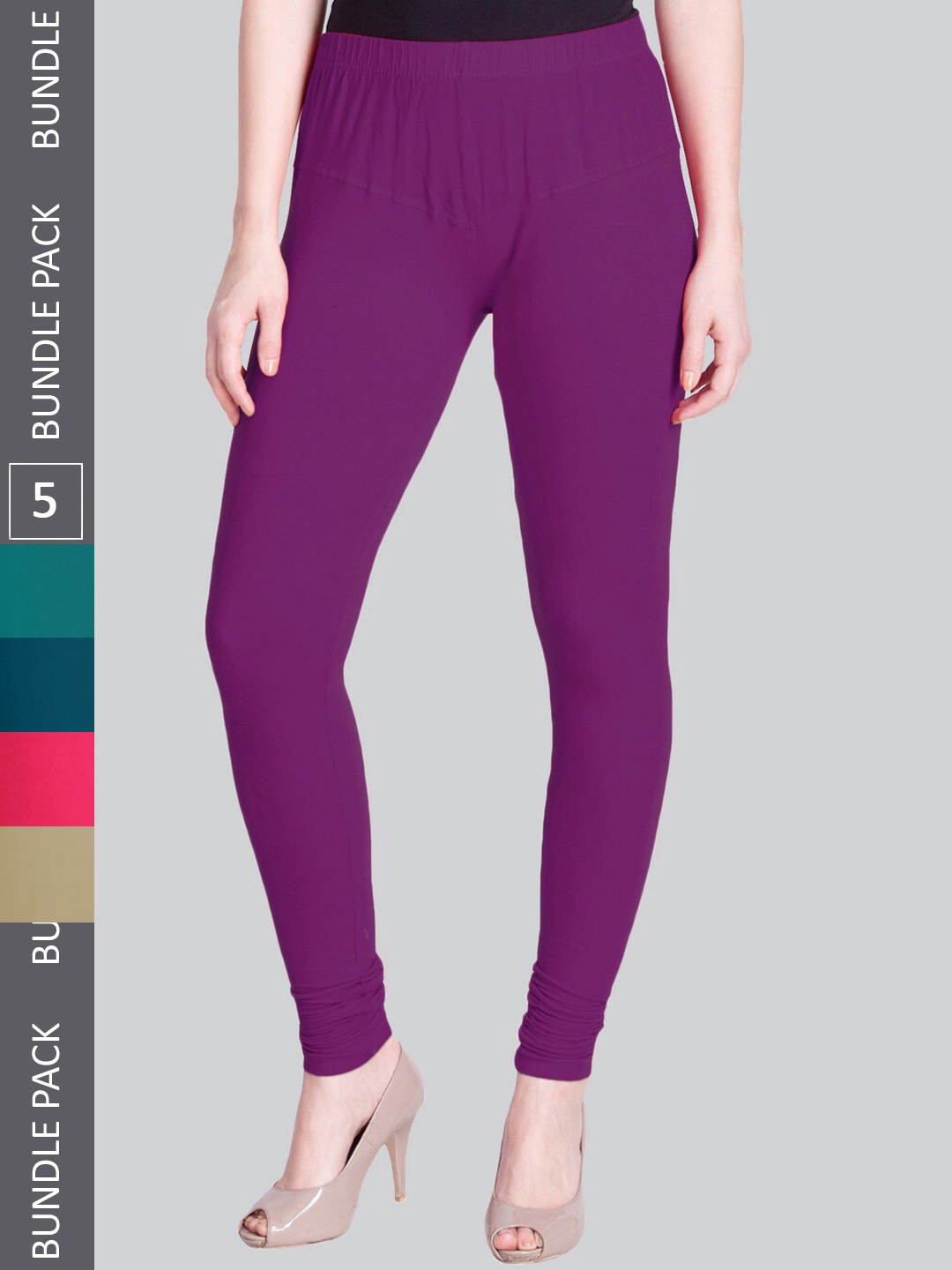

LYRA Women Pack Of 5 Churidar-Length Cotton Lycra Leggings, Purple