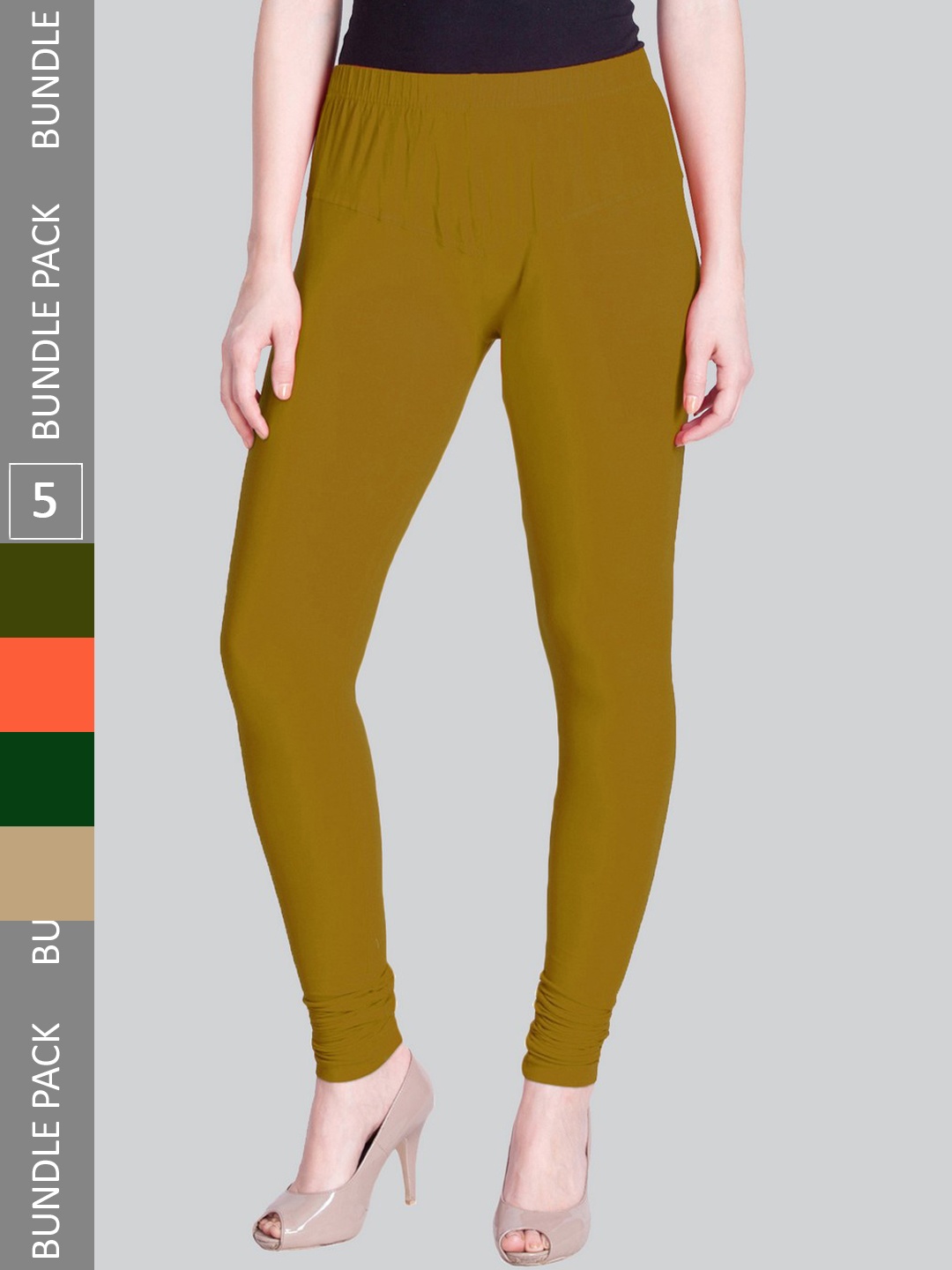 

LYRA Women Pack Of 5 Churidar-Length Cotton Lycra Leggings, Green