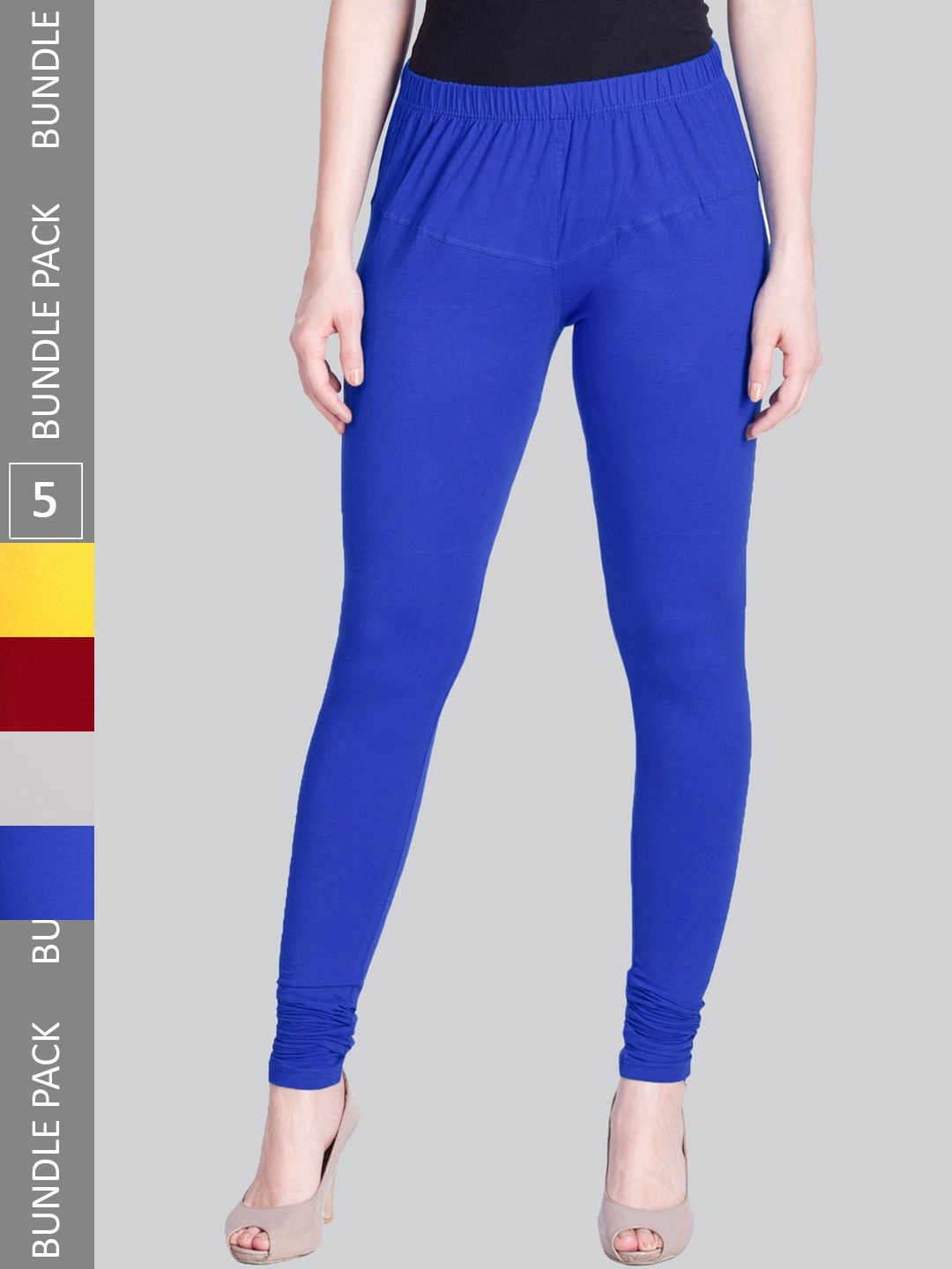 

LYRA Women Pack Of 5 Churidar-Length Cotton Lycra Leggings, Blue