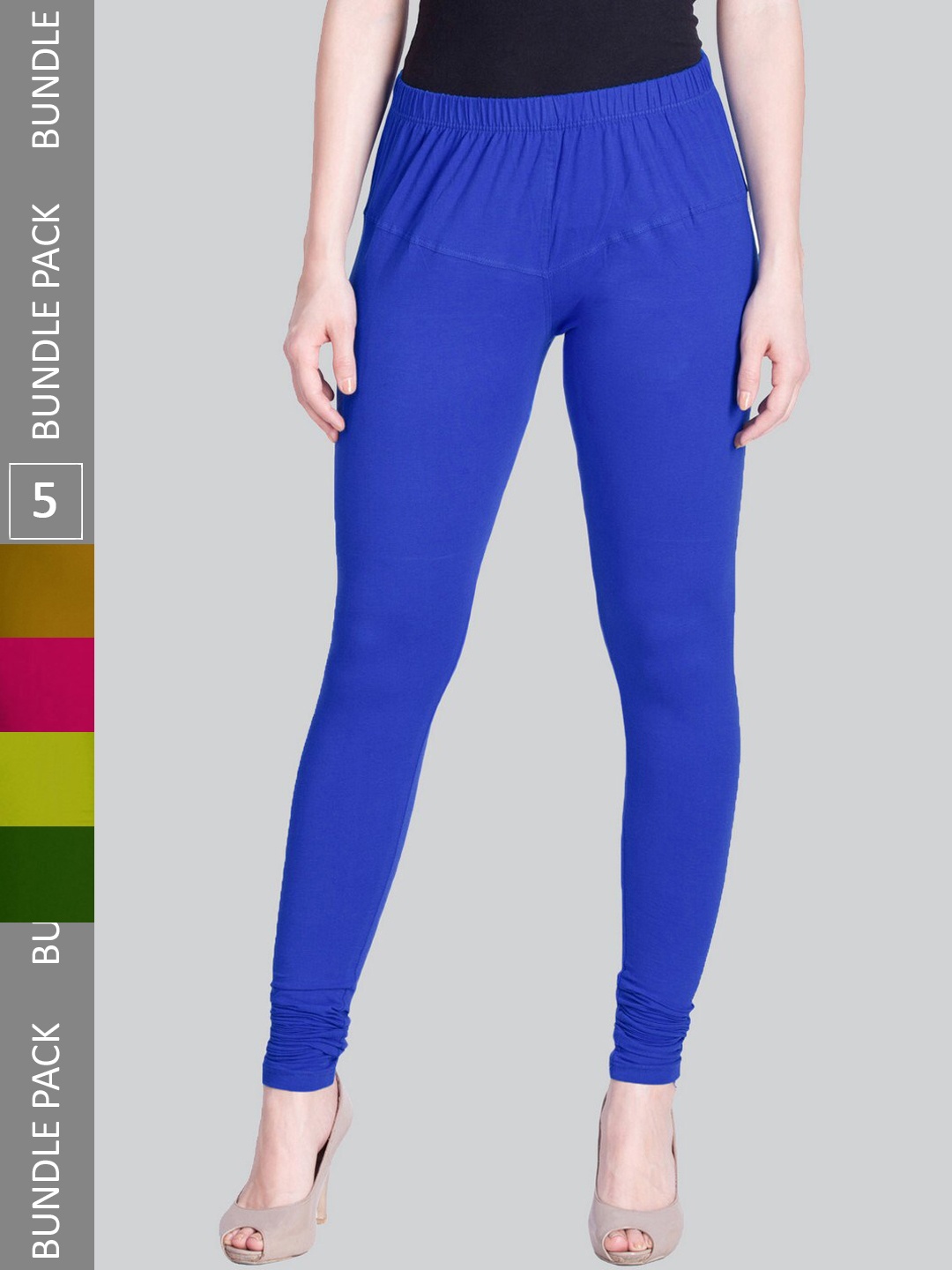 

LYRA Women Pack Of 5 Churidar-Length Cotton Lycra Leggings, Blue