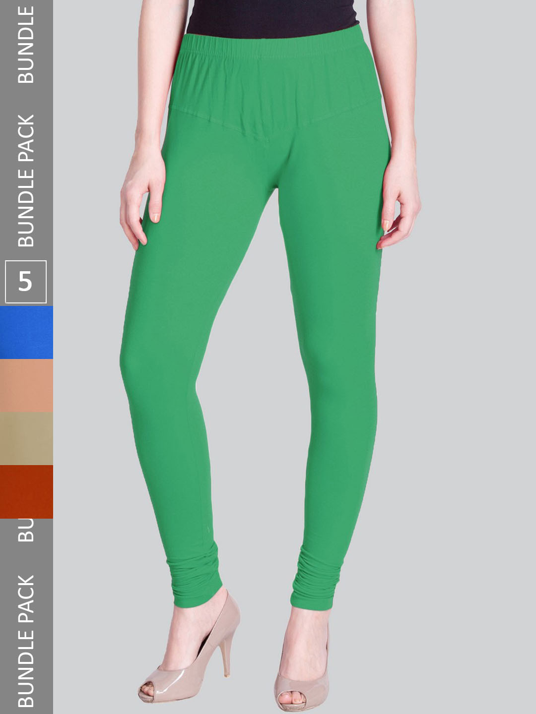 

LYRA Women Pack Of 5 Churidar-Length Cotton Lycra Leggings, Green