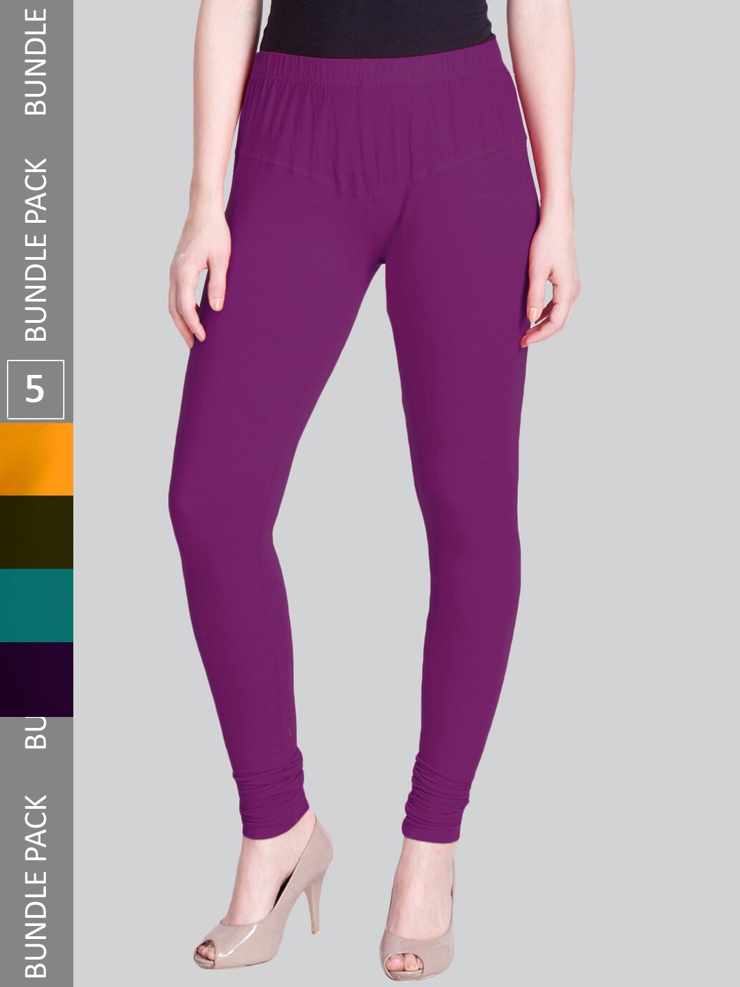 

LYRA Women Pack Of 5 Churidar-Length Cotton Lycra Leggings, Violet