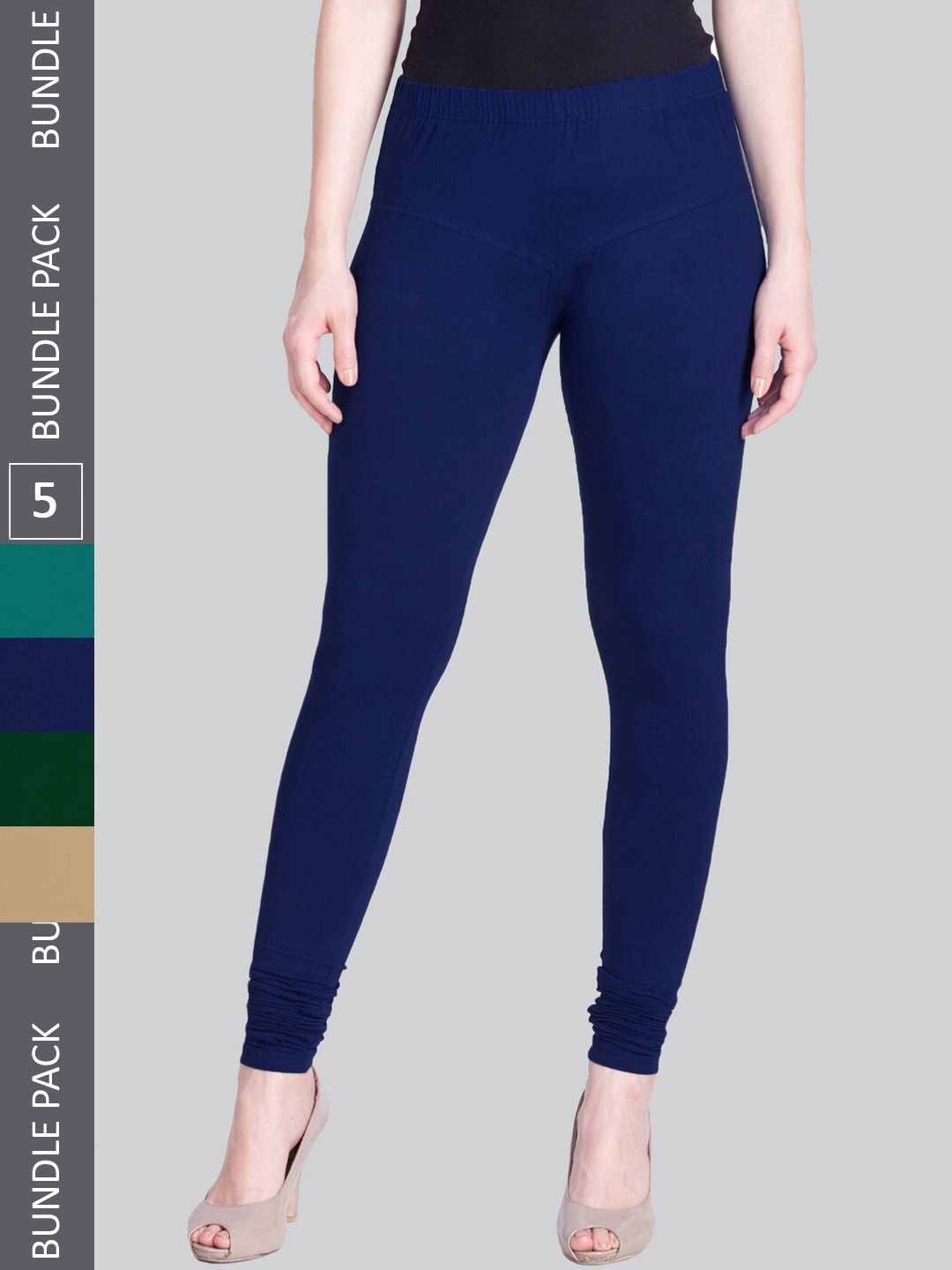 

LYRA Women Pack Of 5 Churidar-Length Cotton Lycra Leggings, Green