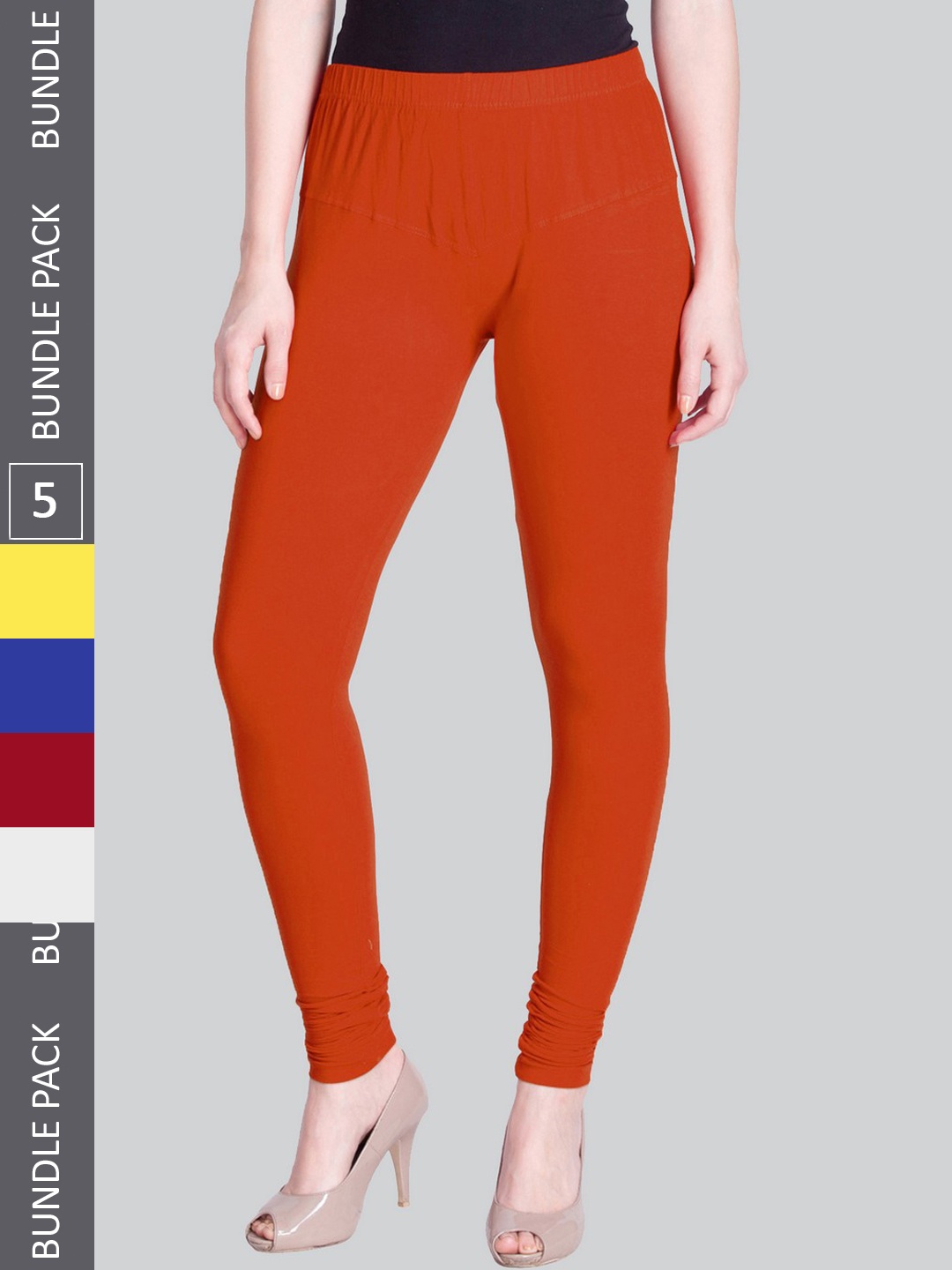 

LYRA Pack Of 5 Stretchable Mid Rise Churidar-Length Leggings, Maroon