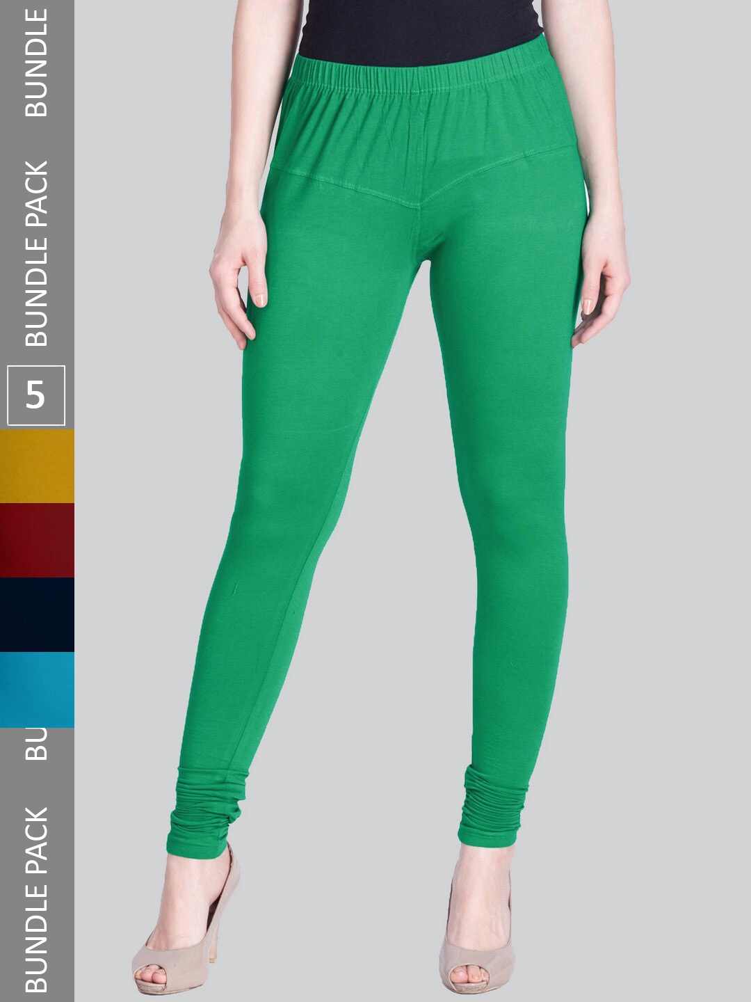 

LYRA Women Pack Of 5 Churidar-Length Cotton Lycra Leggings, Green