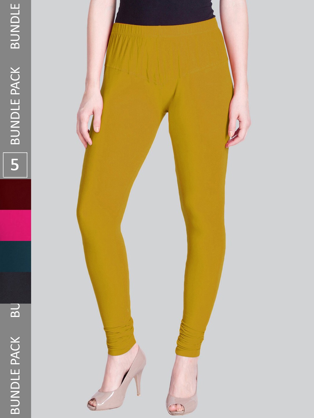 

LYRA Women Pack Of 5 Churidar-Length Cotton Lycra Leggings, Mustard