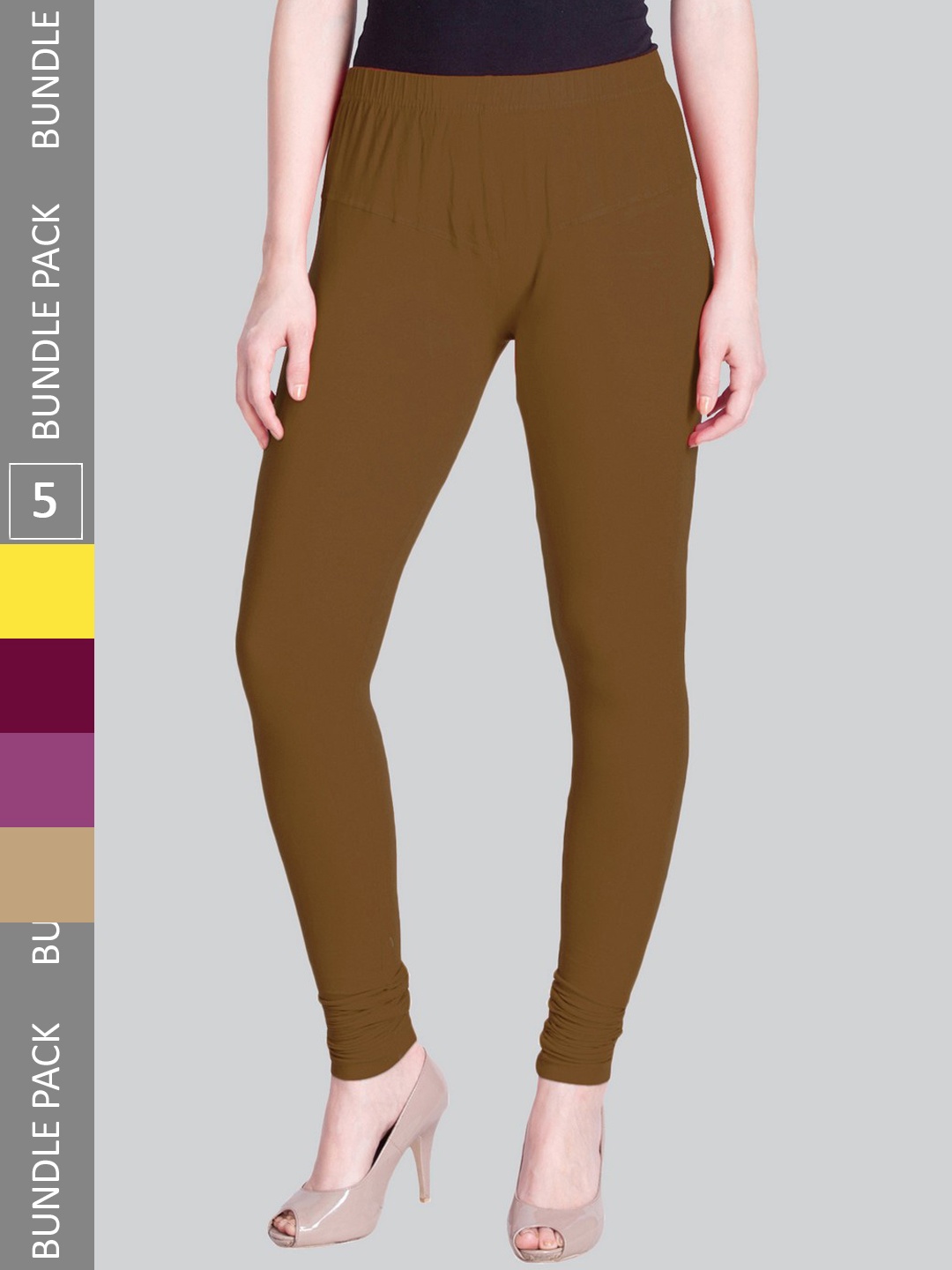 

LYRA Women Pack Of 5 Churidar-Length Cotton Lycra Leggings, Brown