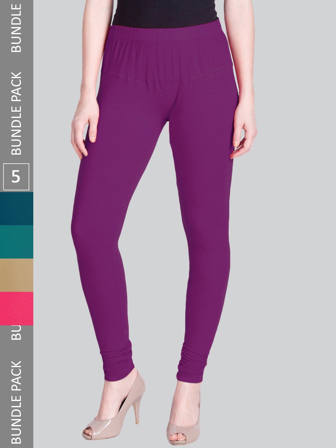 

LYRA Pack Of 5 Ultra Soft Cotton Stretchable Premium Churidar Length Leggings, Purple