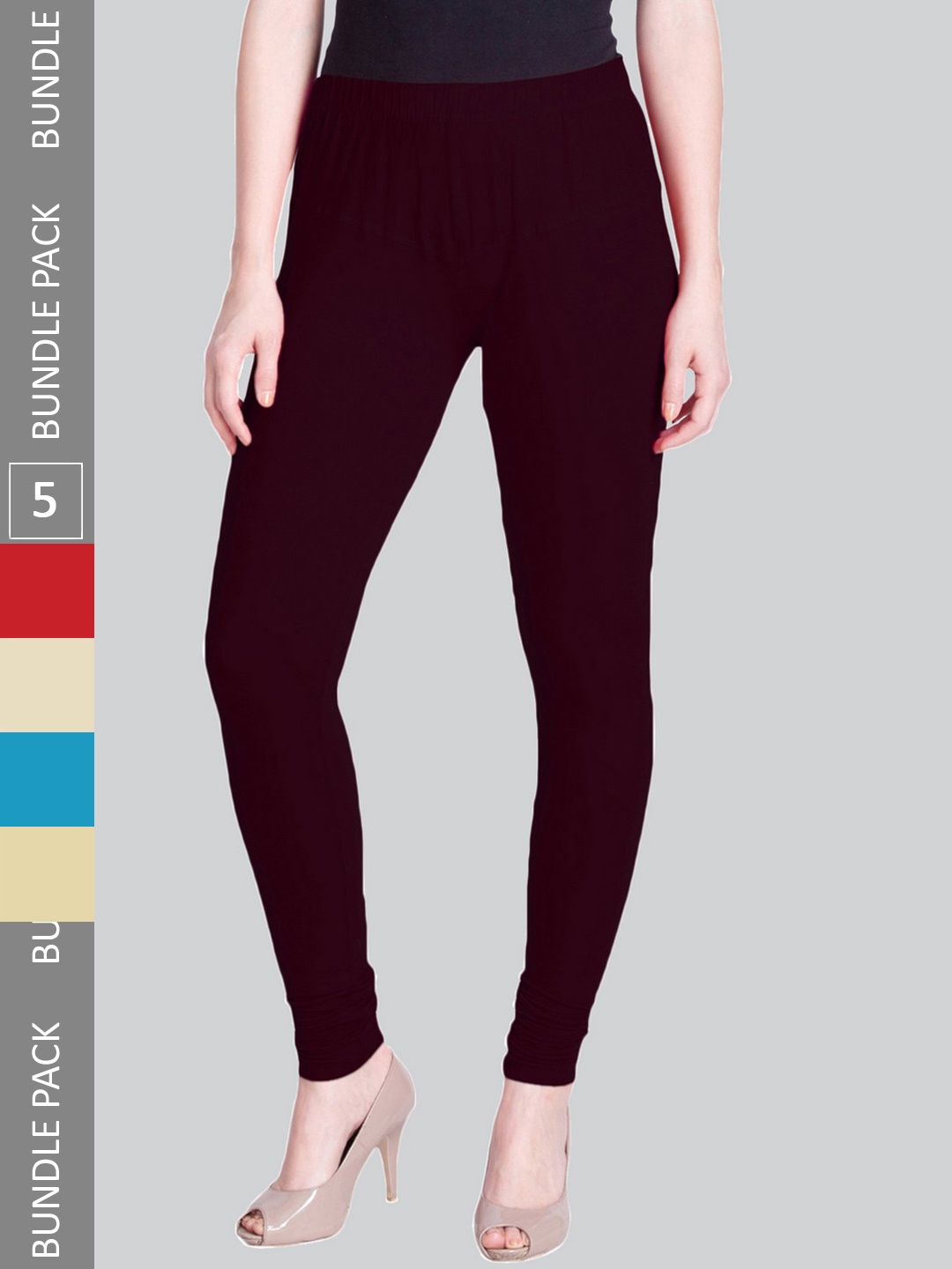 

LYRA Women Pack Of 5 Churidar-Length Cotton Lycra Leggings, Brown