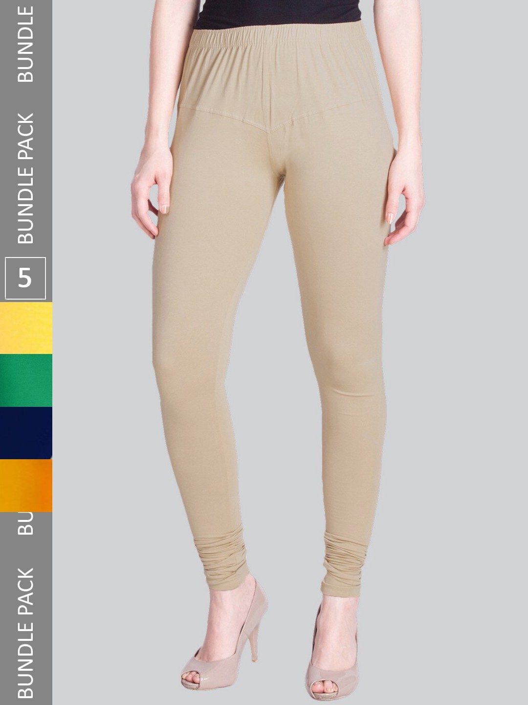 

LYRA Women Pack Of 5 Churidar-Length Cotton Lycra Leggings, Green