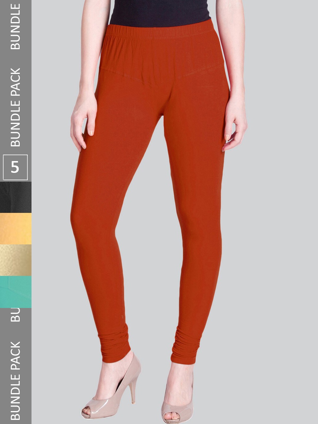 

LYRA Women Pack Of 5 Churidar-Length Cotton Lycra Leggings, Orange