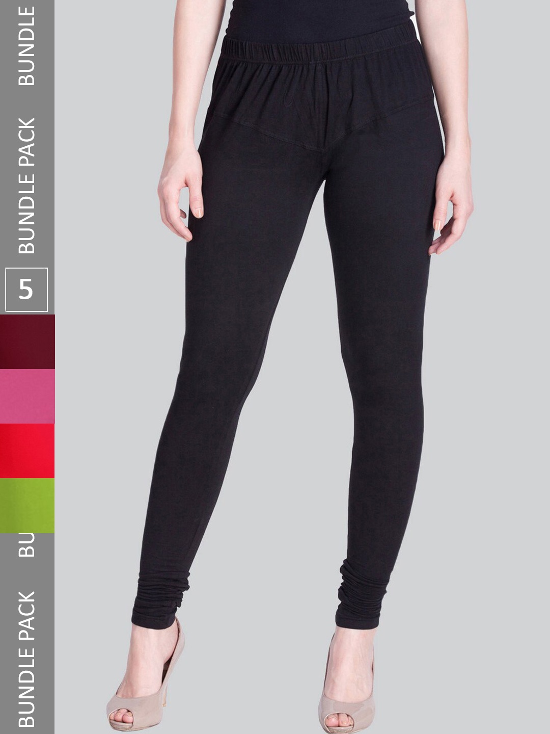 

LYRA Women Pack Of 5 Churidar-Length Cotton Lycra Leggings, Black