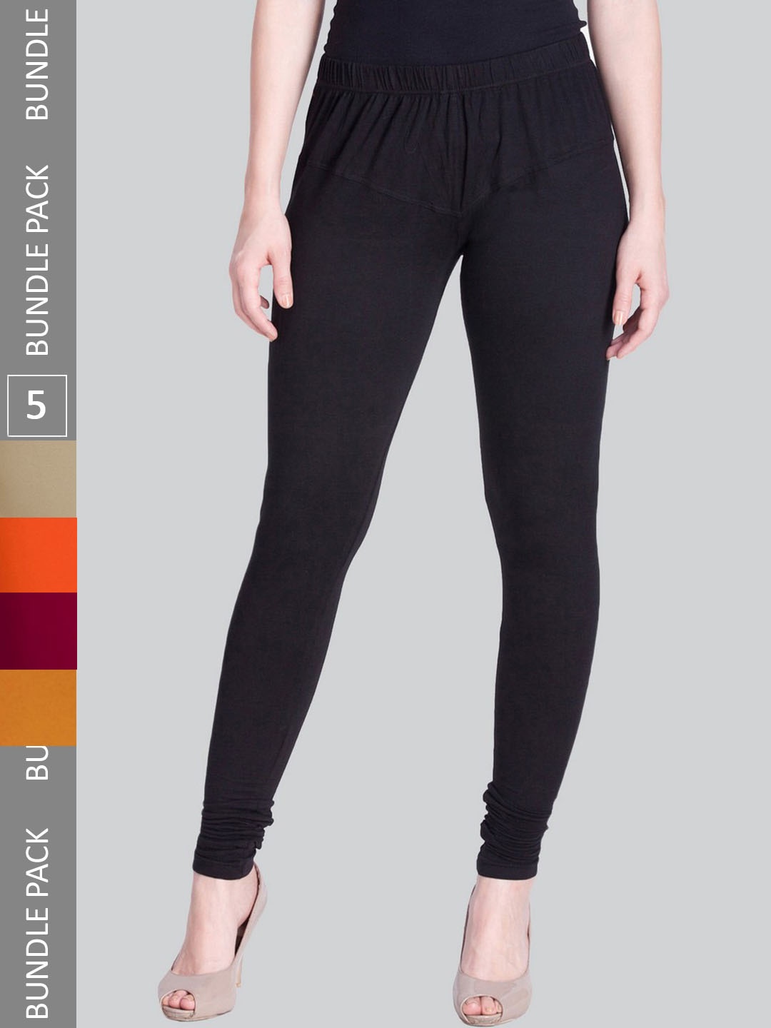 

LYRA Women Pack Of 5 Churidar-Length Cotton Lycra Leggings, Black