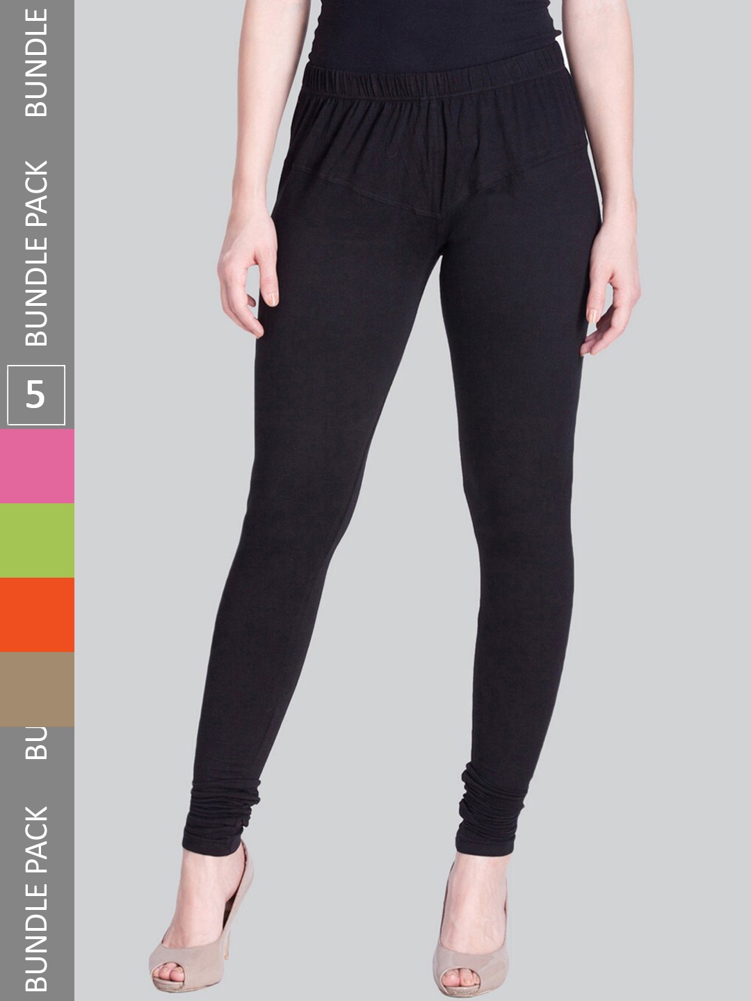 

LYRA Pack Of 5 Ultra Soft Cotton Stretchable Premium Churidar Length Leggings, Black