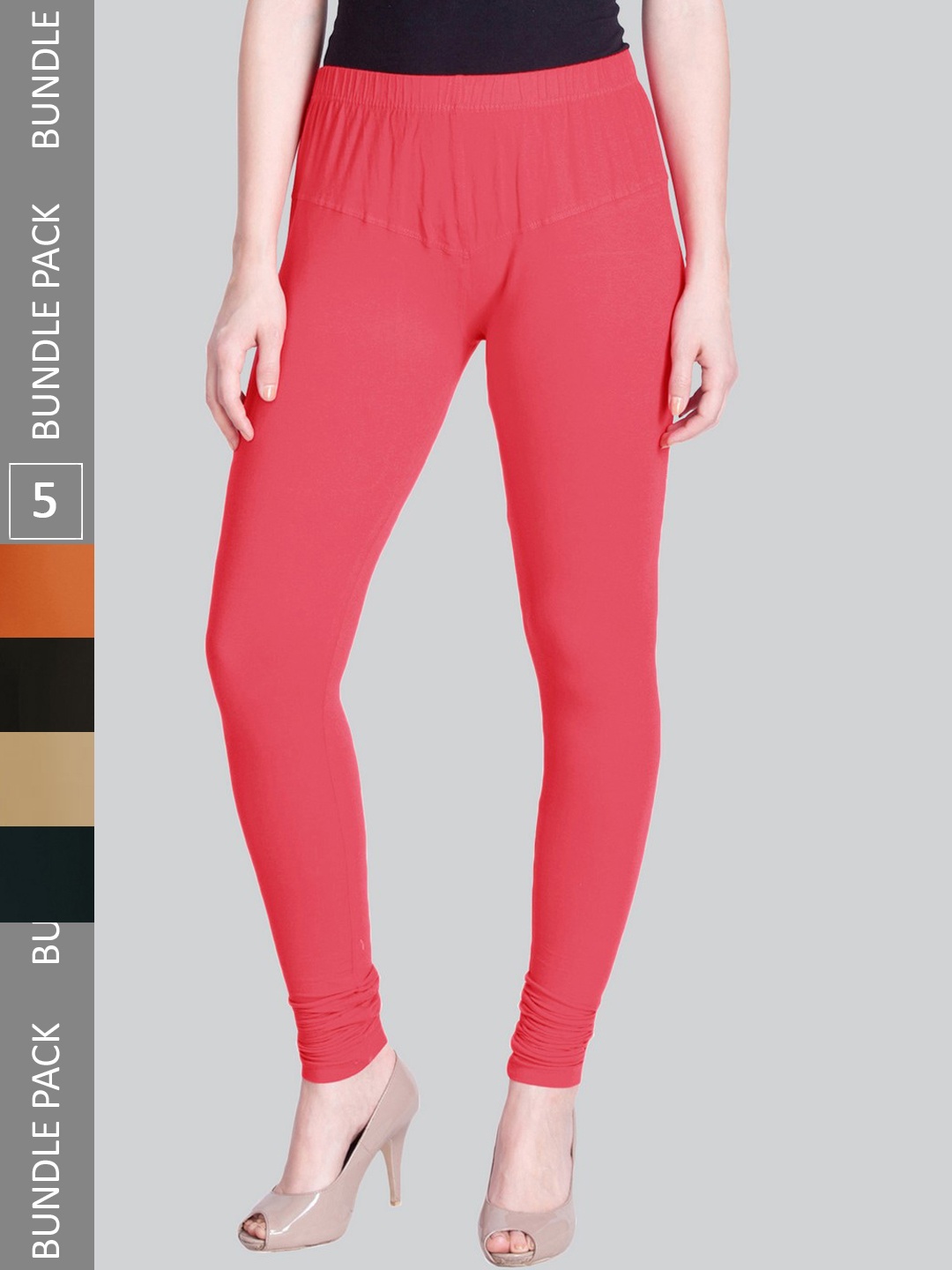 

LYRA Pack Of 5 Ultra Soft Cotton Stretchable Premium Churidar Length Leggings, Pink