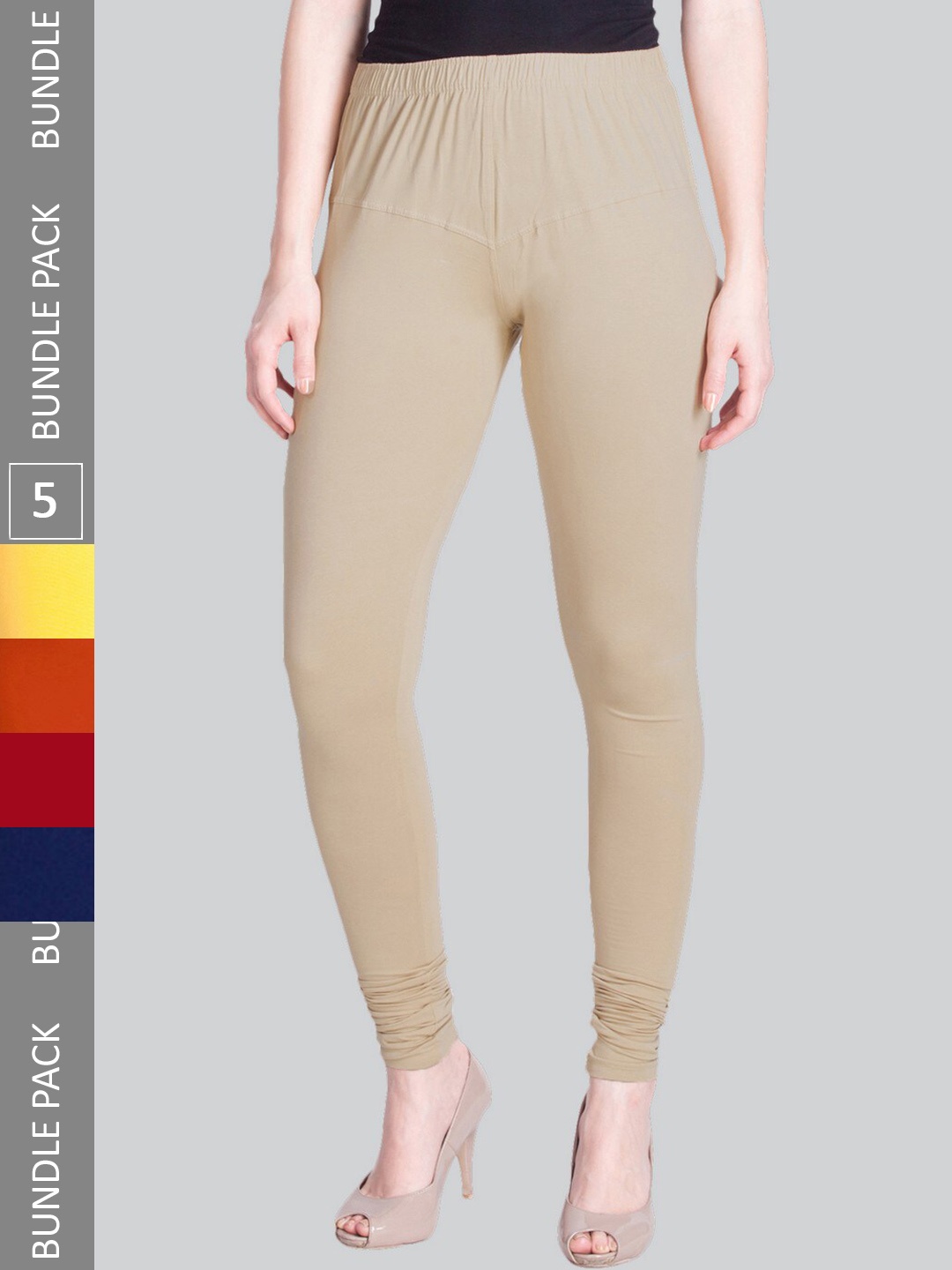 

LYRA Women Pack Of 5 Churidar-Length Cotton Lycra Leggings, Blue