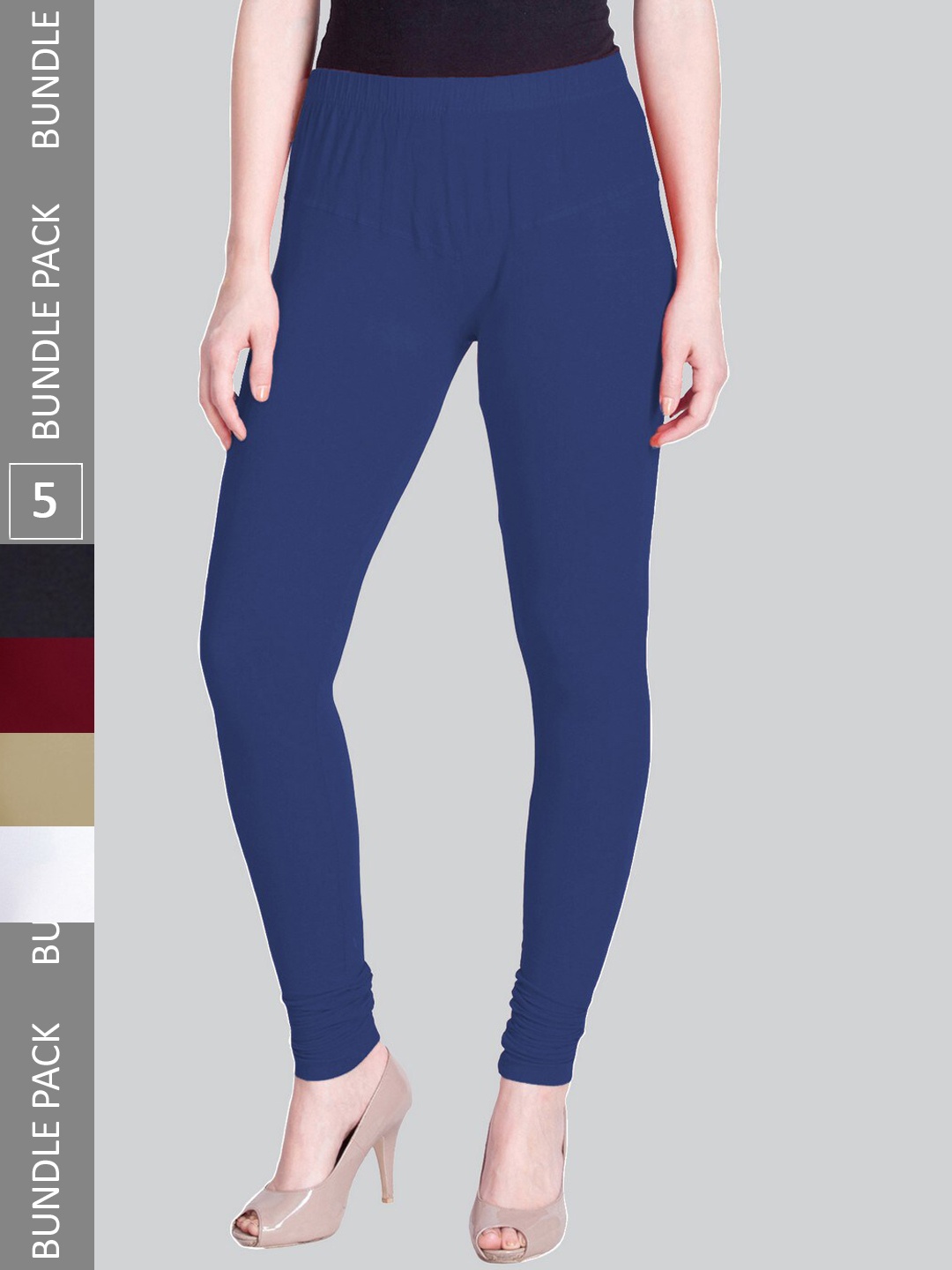 

LYRA Women Pack Of 5 Churidar-Length Cotton Lycra Leggings, Maroon