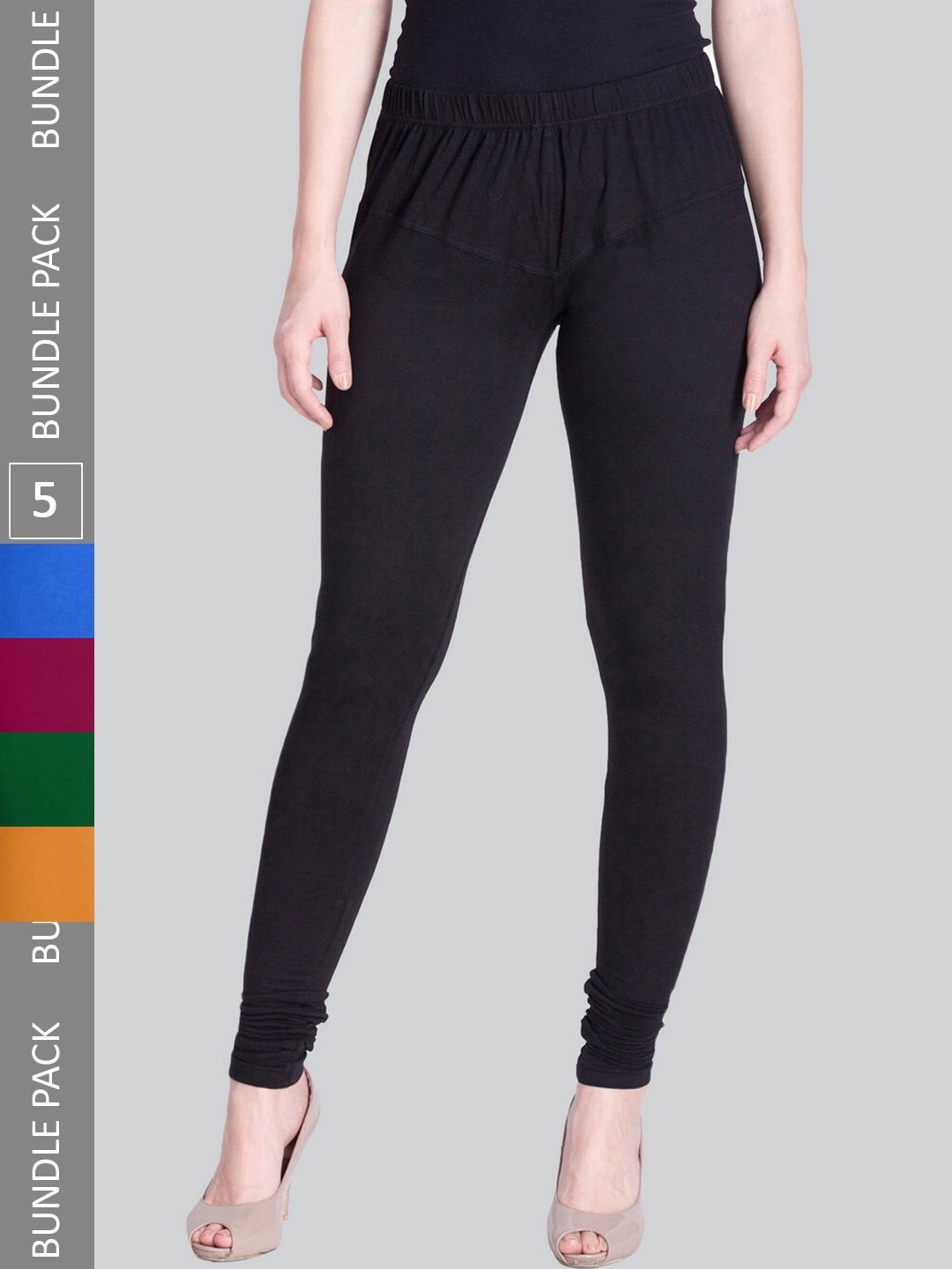 

LYRA Women Pack Of 5 Churidar-Length Cotton Lycra Leggings, Black