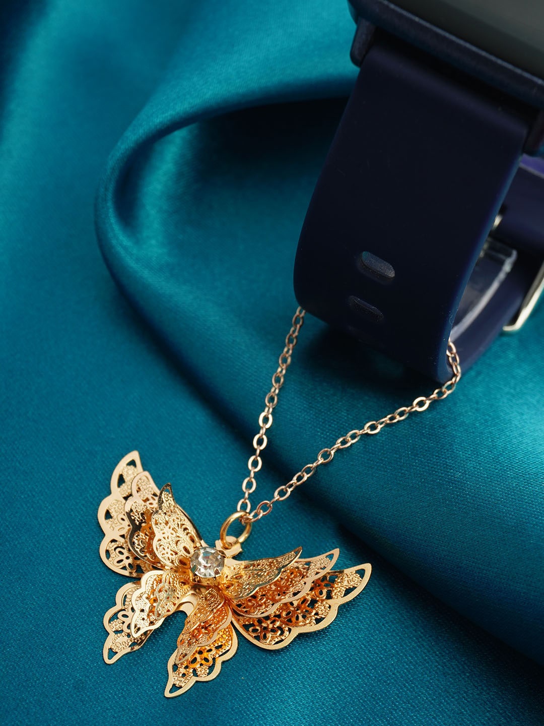 

Ferosh Gold-Plated & Stone Studded Butterfly Chain Watch Charm, White