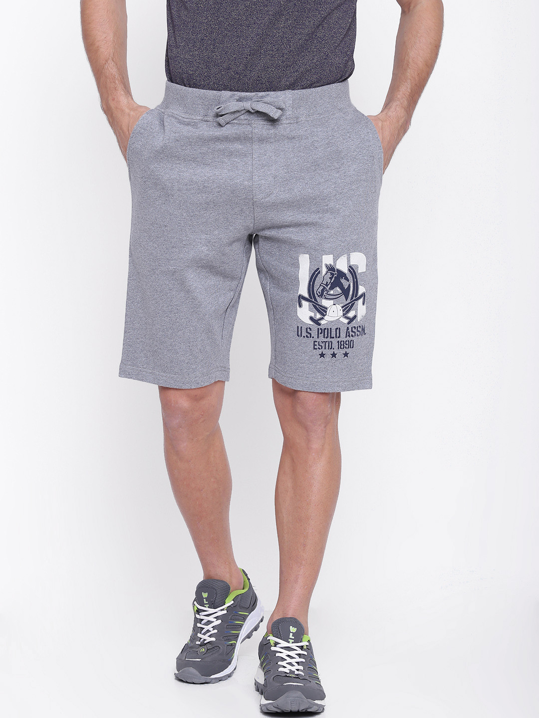

U.S. Polo Assn. Denim Co. Men Grey Melange Printed Detail Regular Fit Regular Shorts