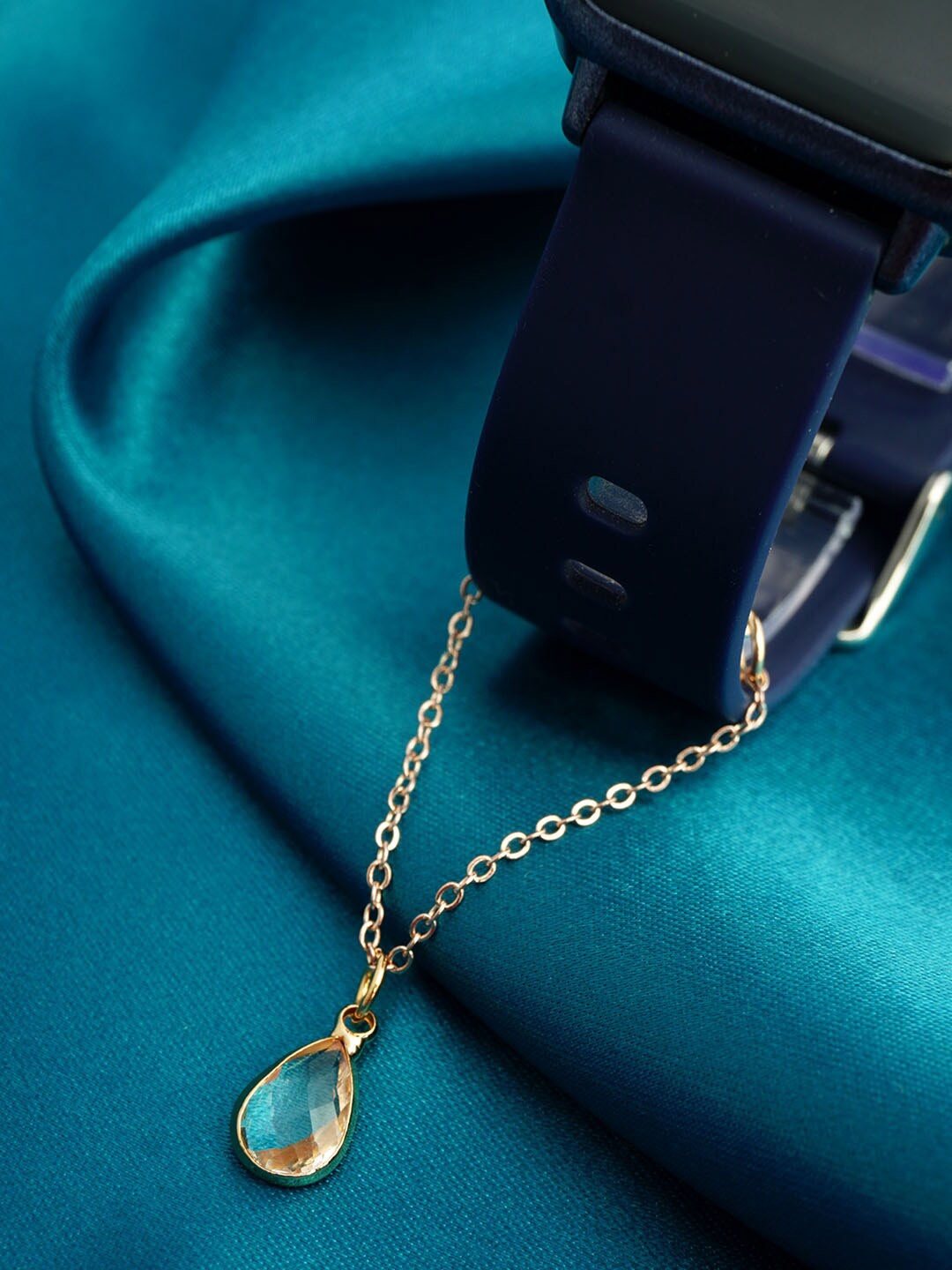 

Ferosh Crystal-Studded Teardrop Link-Chain Watch Charm, Rose gold