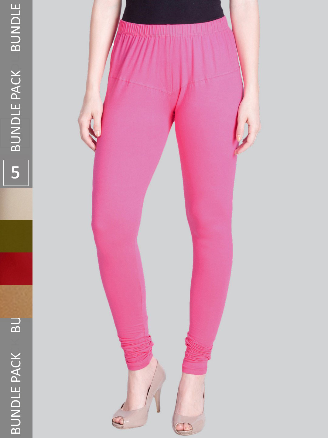 

LYRA Women Pack Of 5 Churidar-Length Cotton Lycra Leggings, Pink